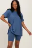 Blue Hi-Low Short Sleeve Tee Biker Short Set sold by Pinkblush