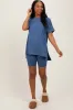 Blue Hi-Low Short Sleeve Tee Biker Short Set sold by Pinkblush