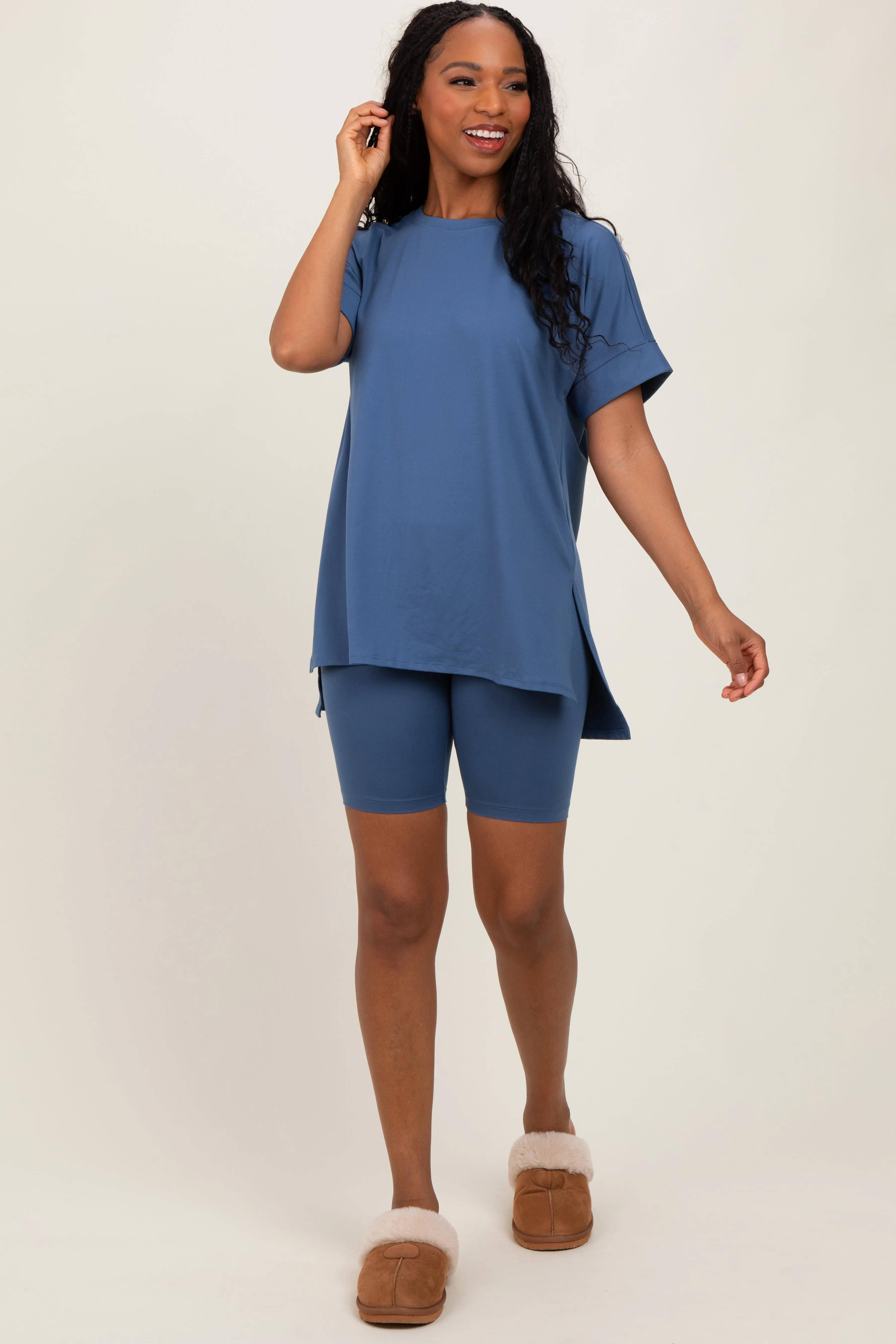 Blue Hi-Low Short Sleeve Tee Biker Short Set sold by Pinkblush product image thumbnail 2