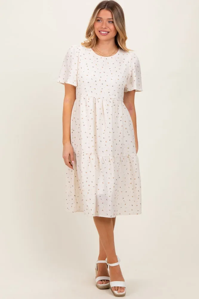 Ivory Floral Short Sleeve Tiered Midi Dress sold by Pinkblush product image thumbnail 2