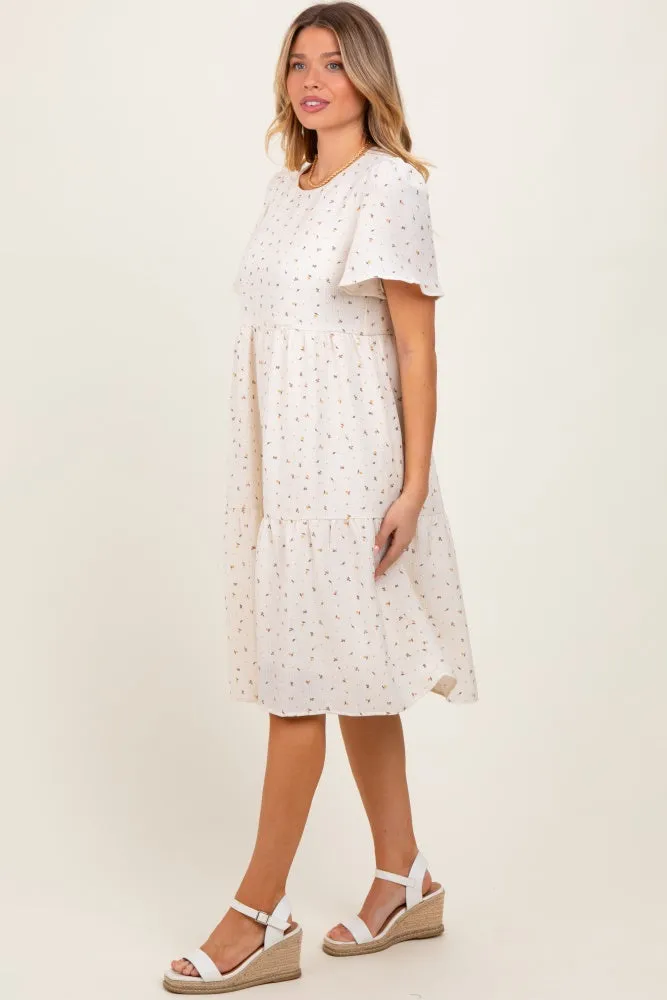 Ivory Floral Short Sleeve Tiered Midi Dress sold by Pinkblush product image thumbnail 3