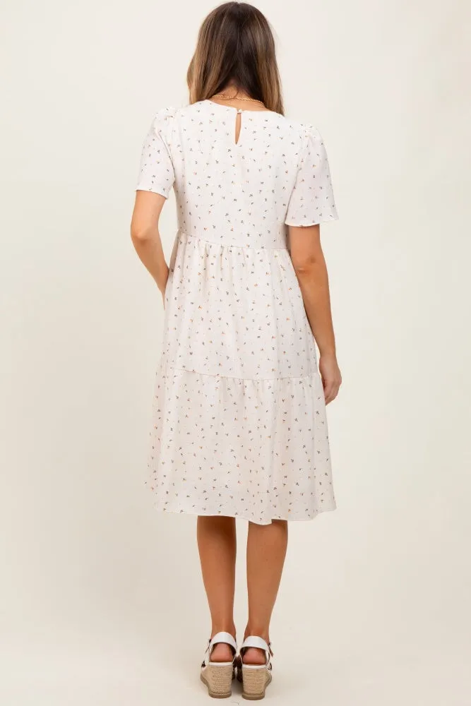 Ivory Floral Short Sleeve Tiered Midi Dress sold by Pinkblush product image thumbnail 4