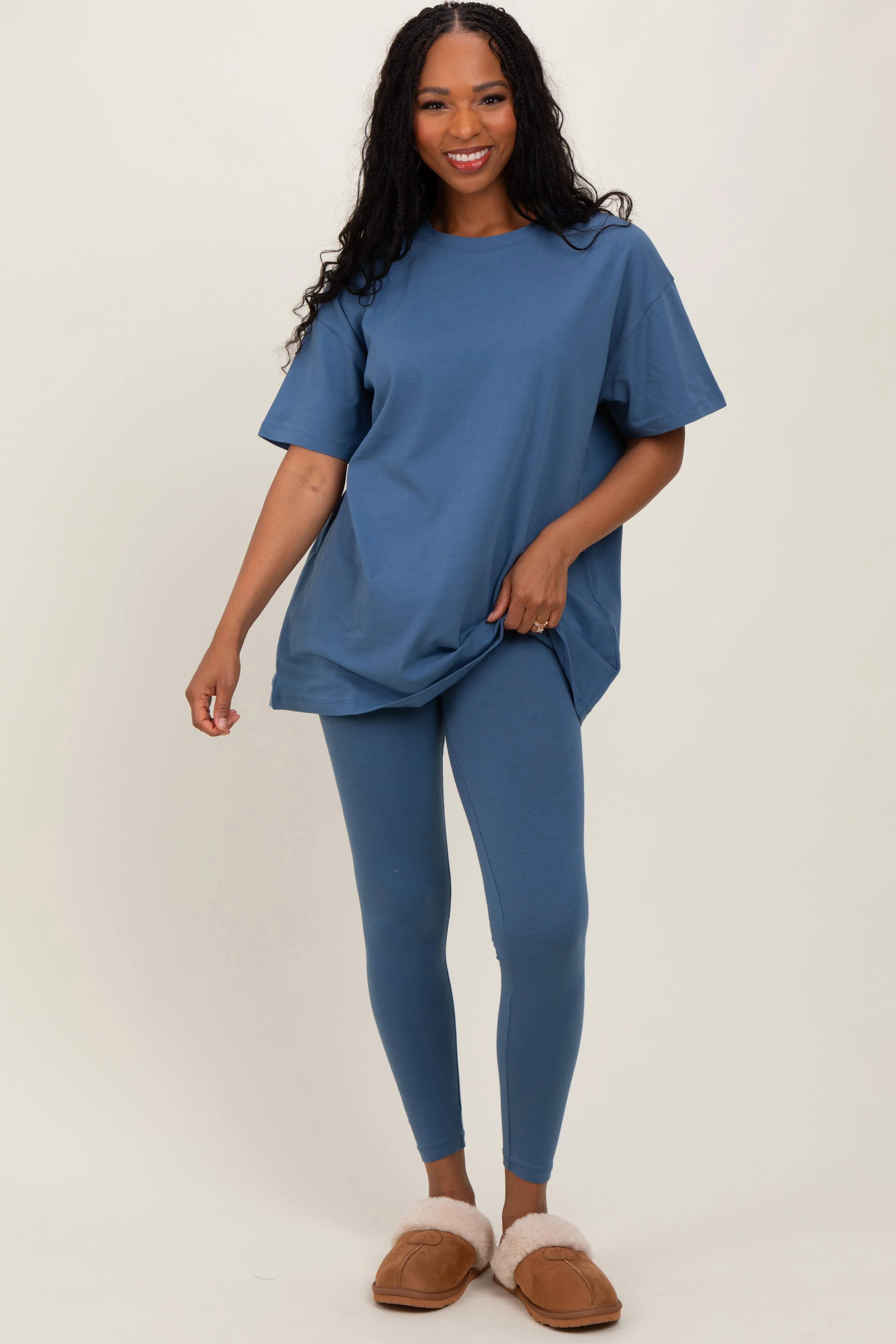 Blue Oversized Crewneck Short Sleeve and Legging Set sold by Pinkblush product image thumbnail 2