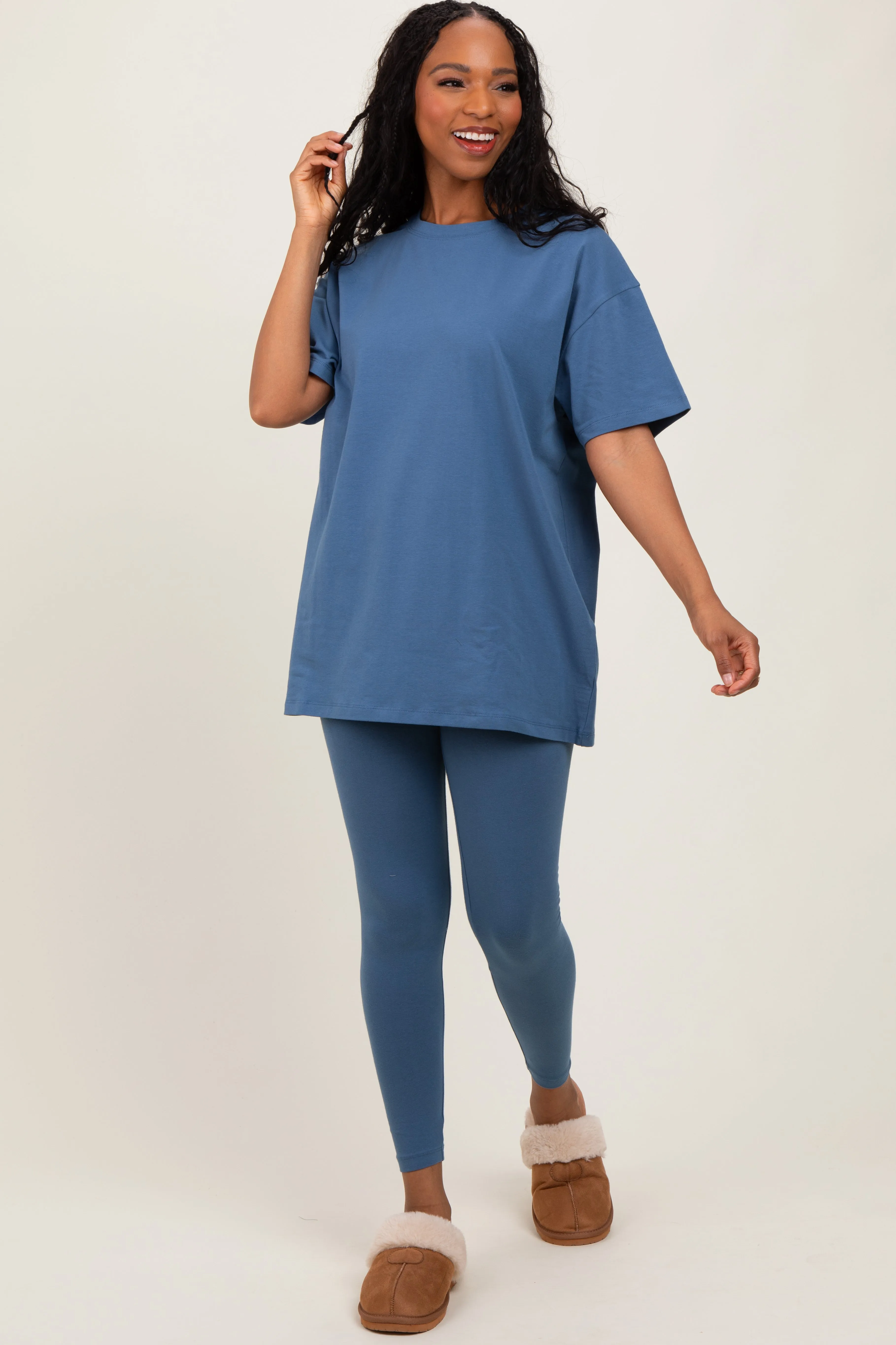 Blue Oversized Crewneck Short Sleeve and Legging Set sold by Pinkblush