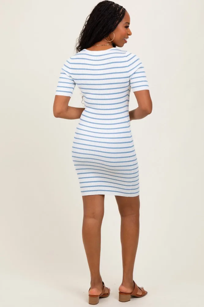 Blue Striped Ribbed Knit Short Sleeve Mini Dress sold by Pinkblush product image thumbnail 3