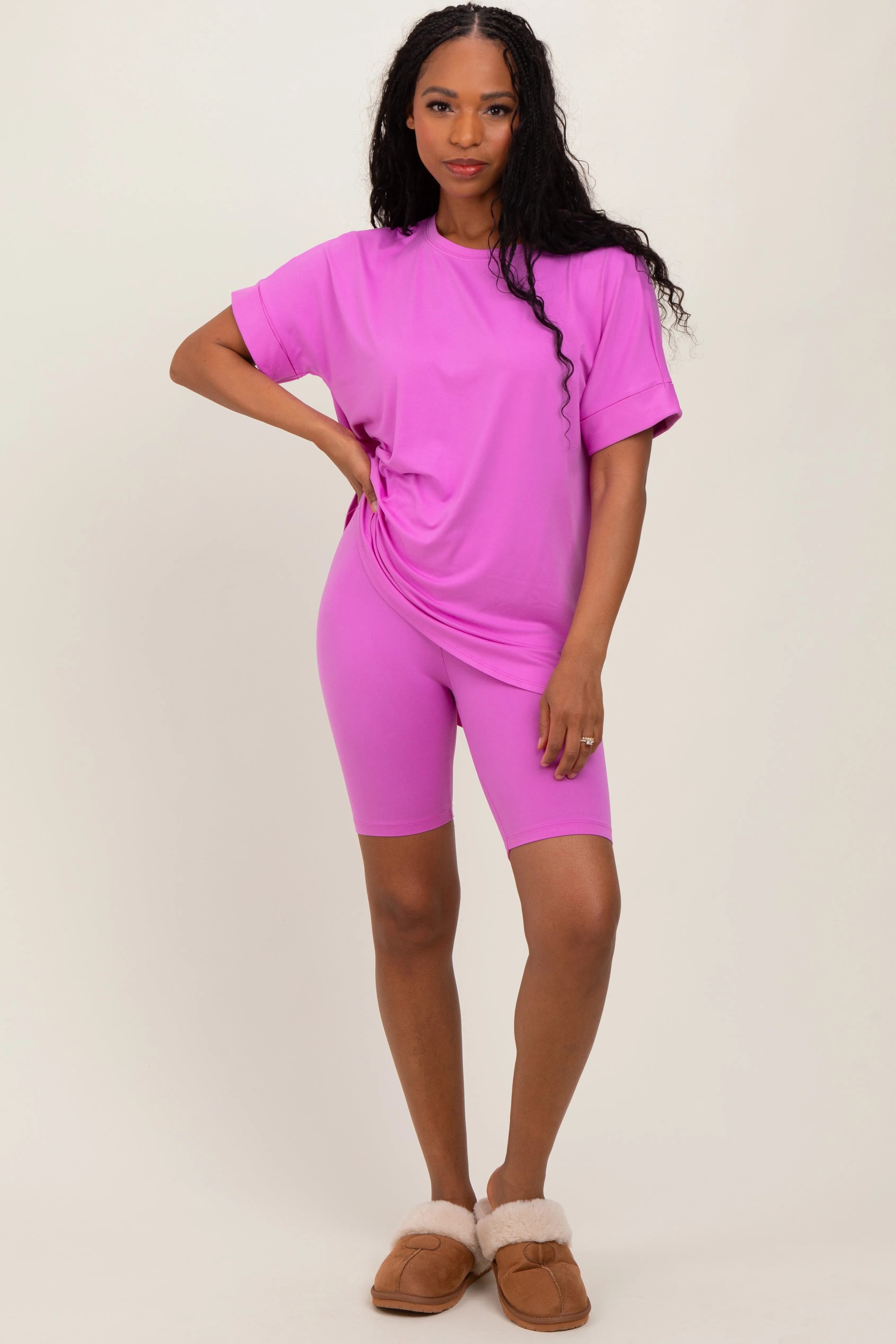 Mauve Hi-Low Short Sleeve Tee Biker Short Set sold by Pinkblush product image thumbnail 2