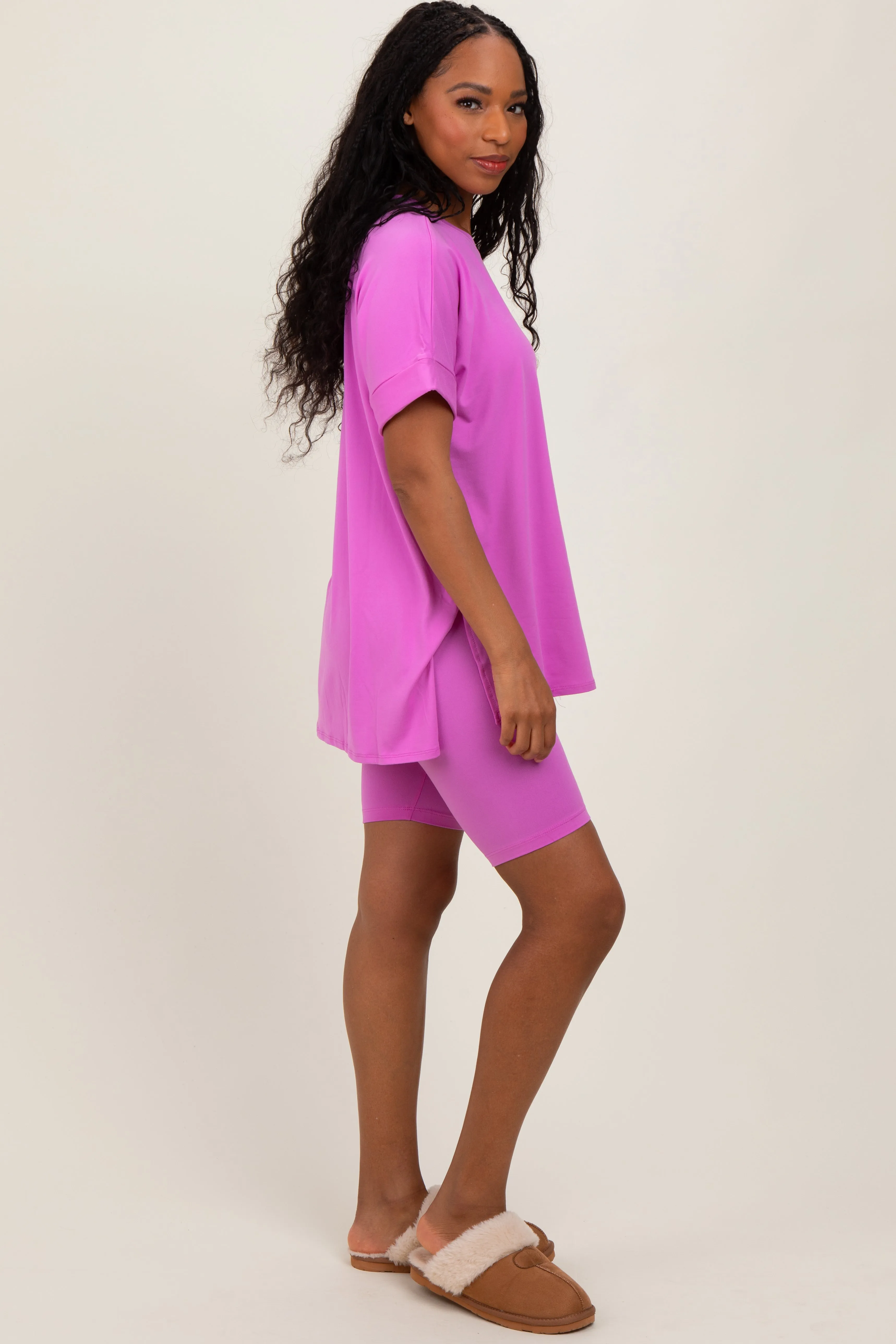 Mauve Hi-Low Short Sleeve Tee Biker Short Set sold by Pinkblush product image thumbnail 3