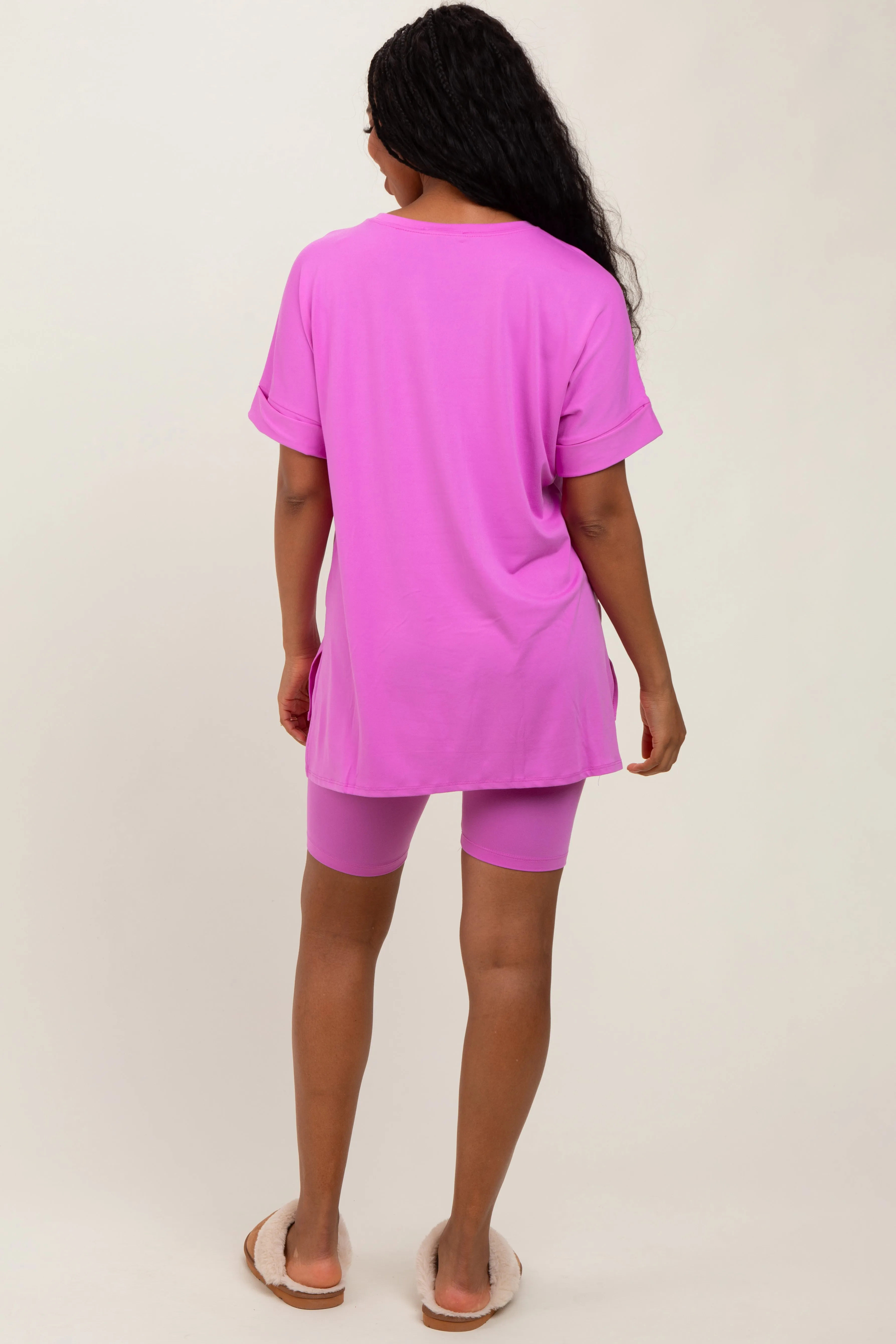 Mauve Hi-Low Short Sleeve Tee Biker Short Set sold by Pinkblush product image thumbnail 4