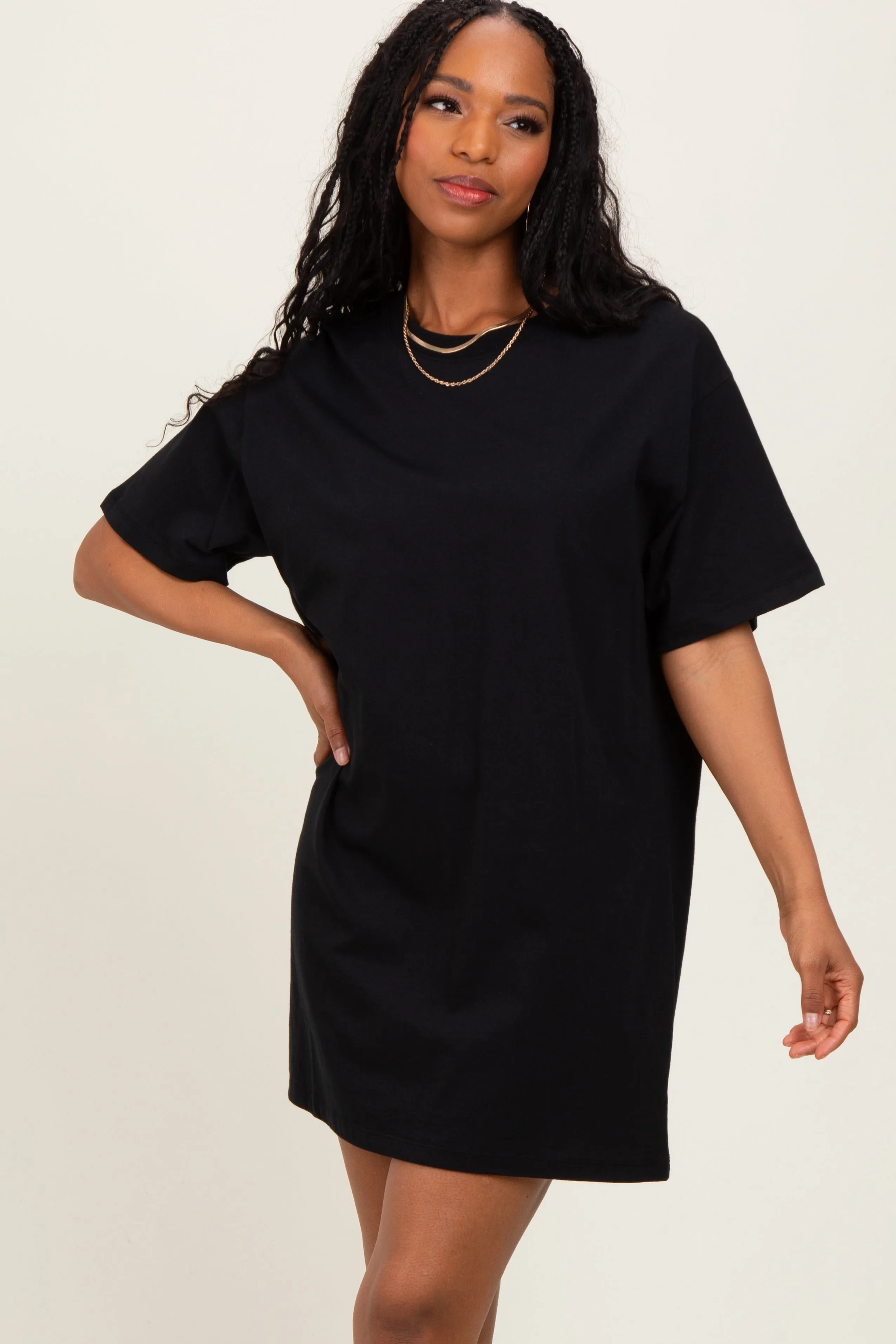 Black Crewneck Short Sleeve T-Shirt Dress sold by Pinkblush product image thumbnail 4