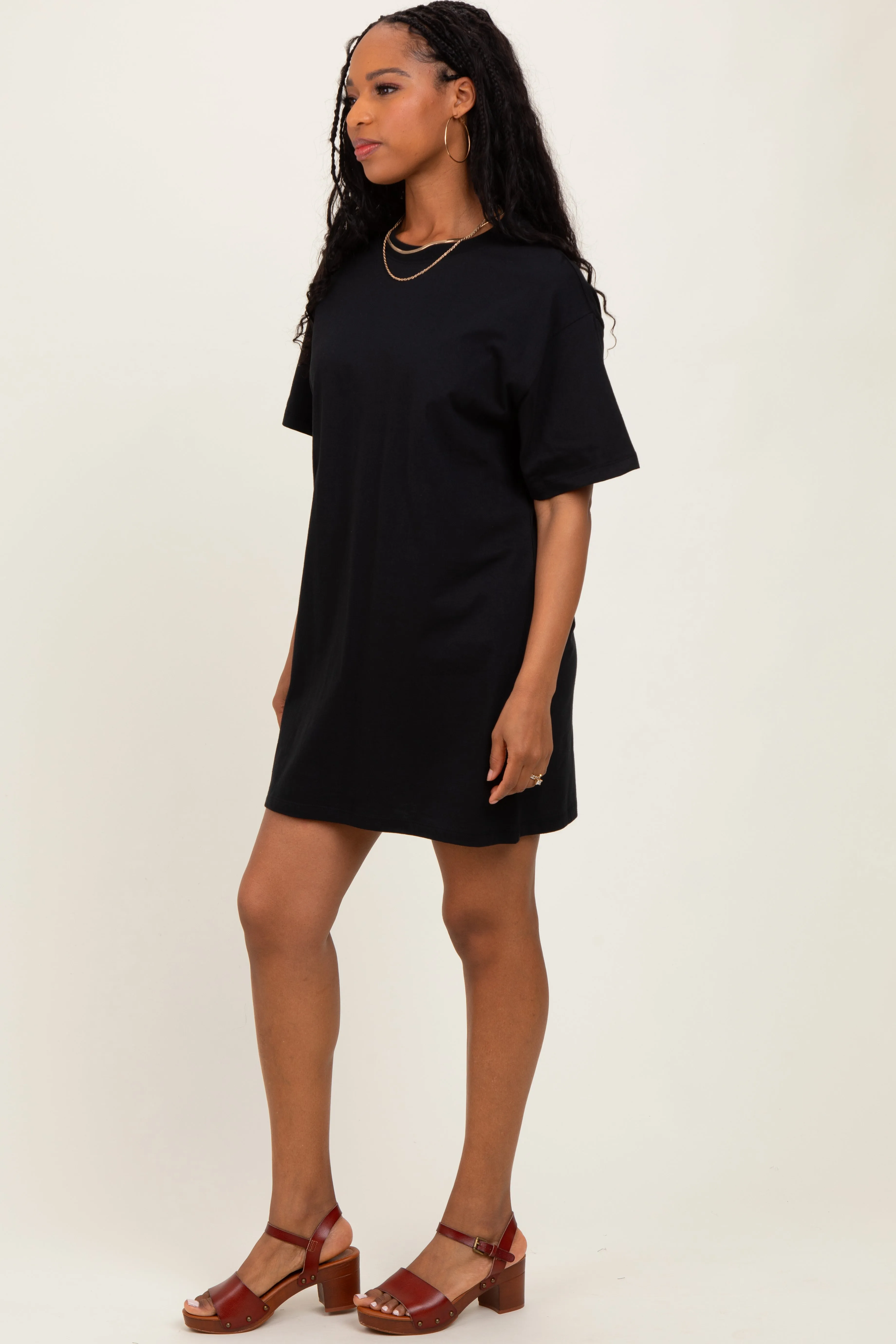 Black Crewneck Short Sleeve T-Shirt Dress sold by Pinkblush product image thumbnail 2