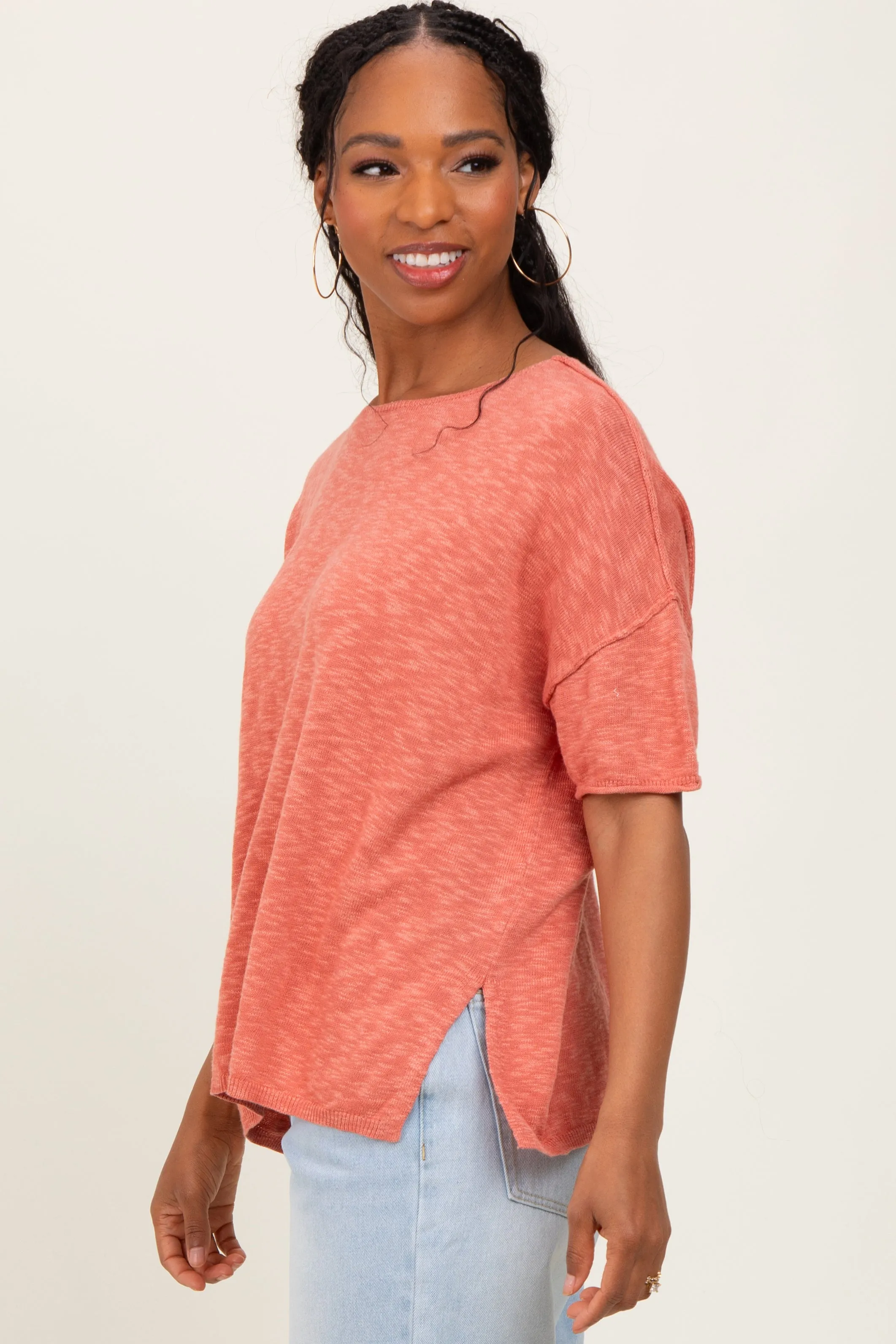 Coral Knit Drop Shoulder Short Sleeve Top sold by Pinkblush product image thumbnail 3