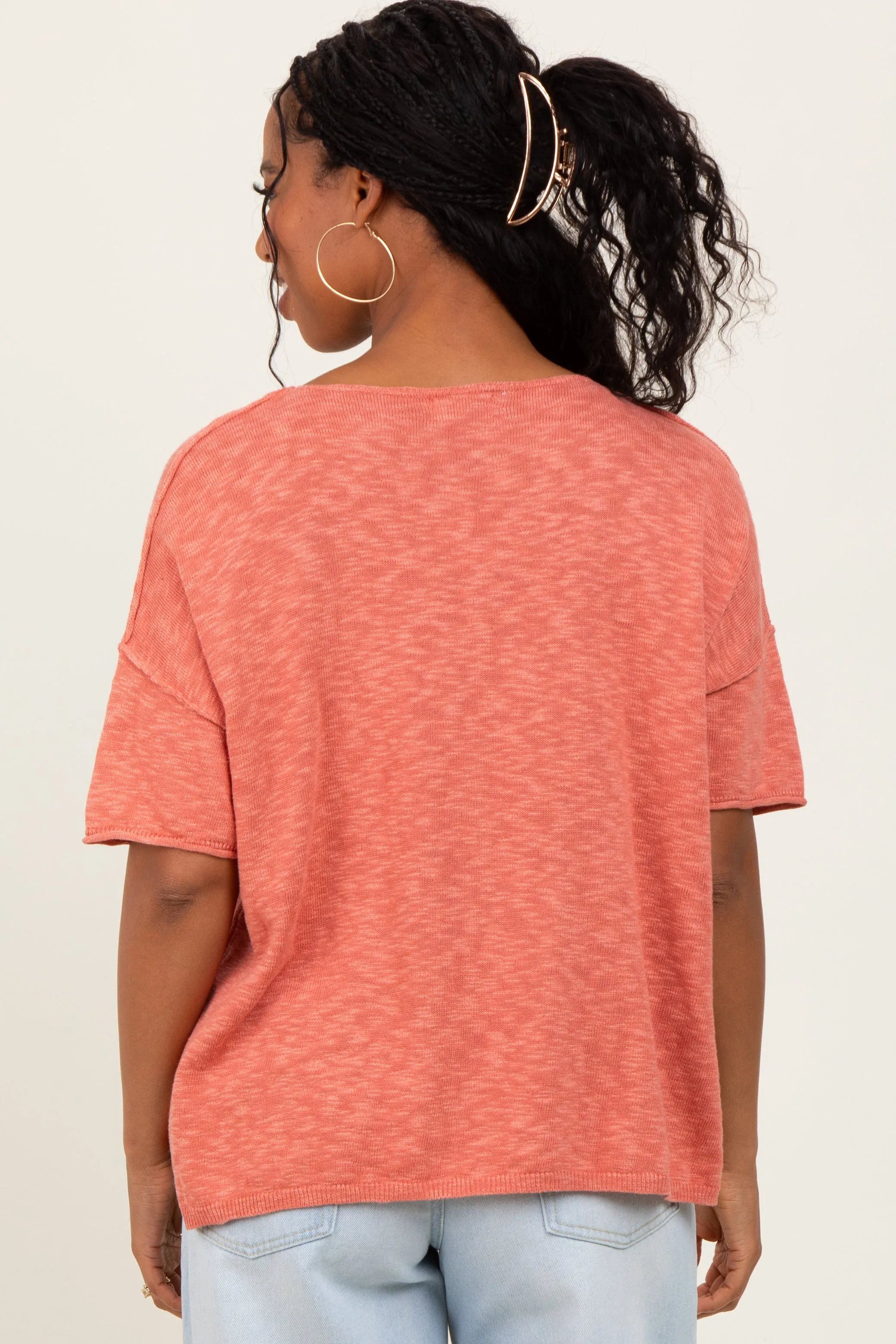 Coral Knit Drop Shoulder Short Sleeve Top sold by Pinkblush product image thumbnail 4