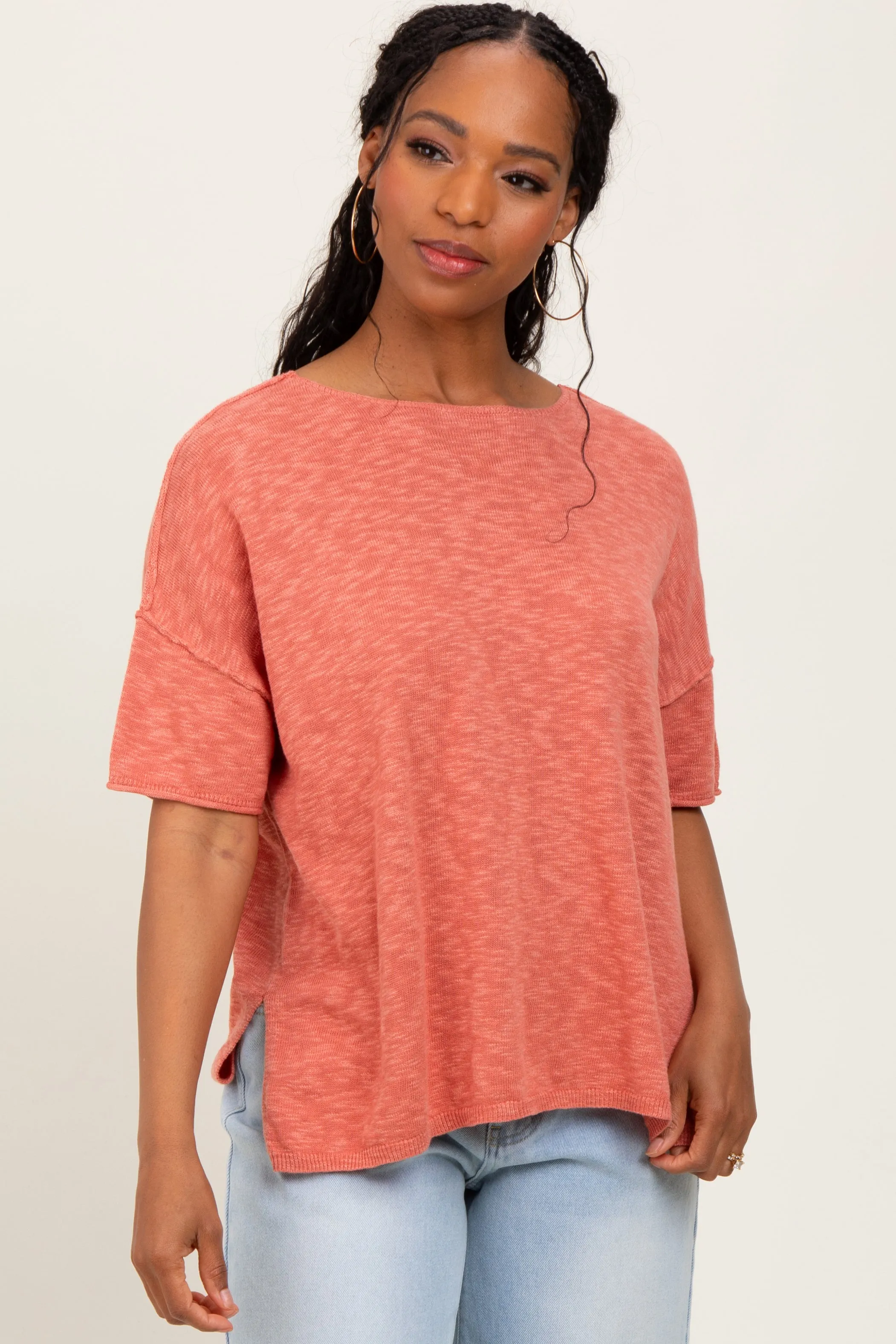 Coral Knit Drop Shoulder Short Sleeve Top sold by Pinkblush product image thumbnail 2