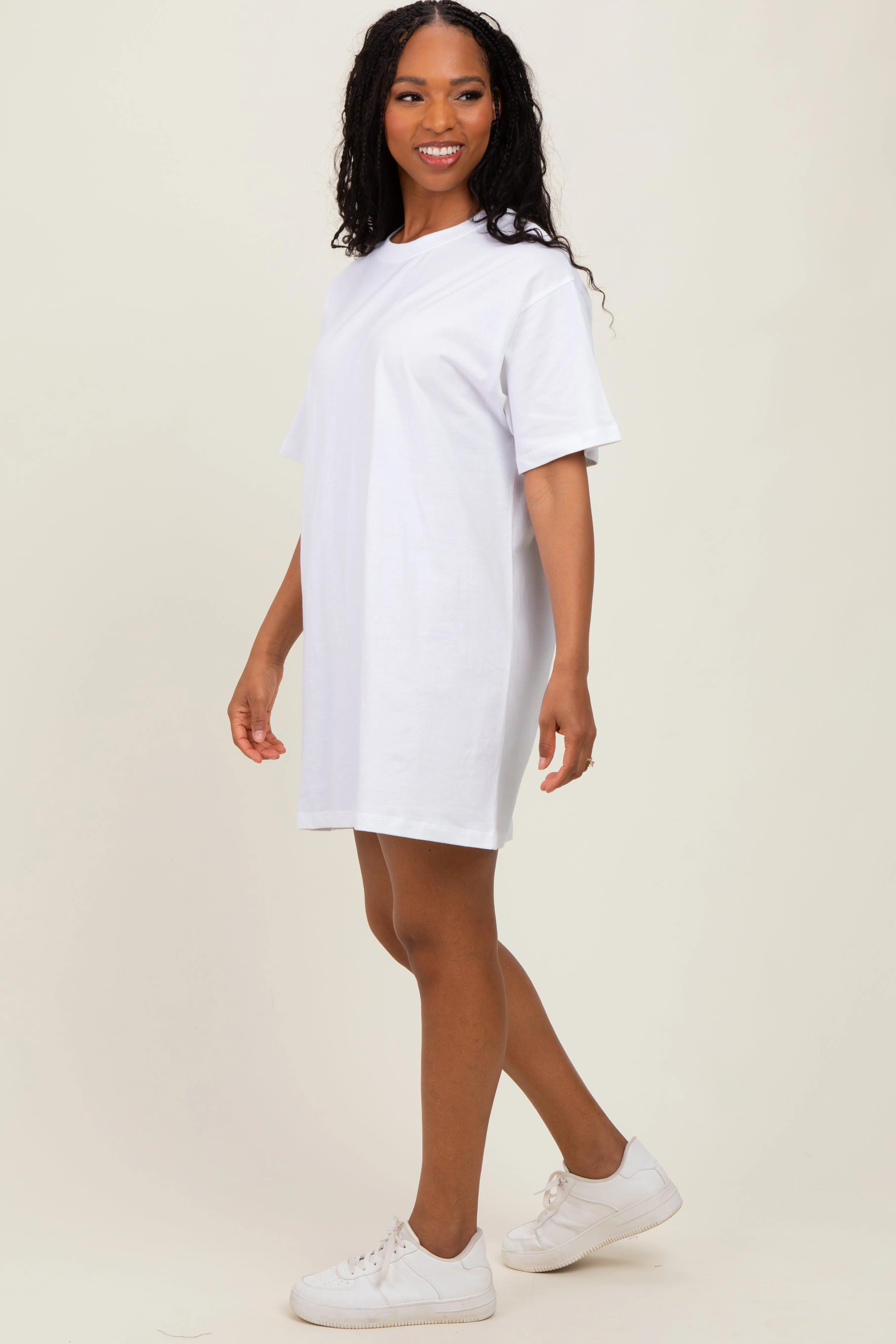 White Crewneck Short Sleeve T-Shirt Dress sold by Pinkblush product image thumbnail 2