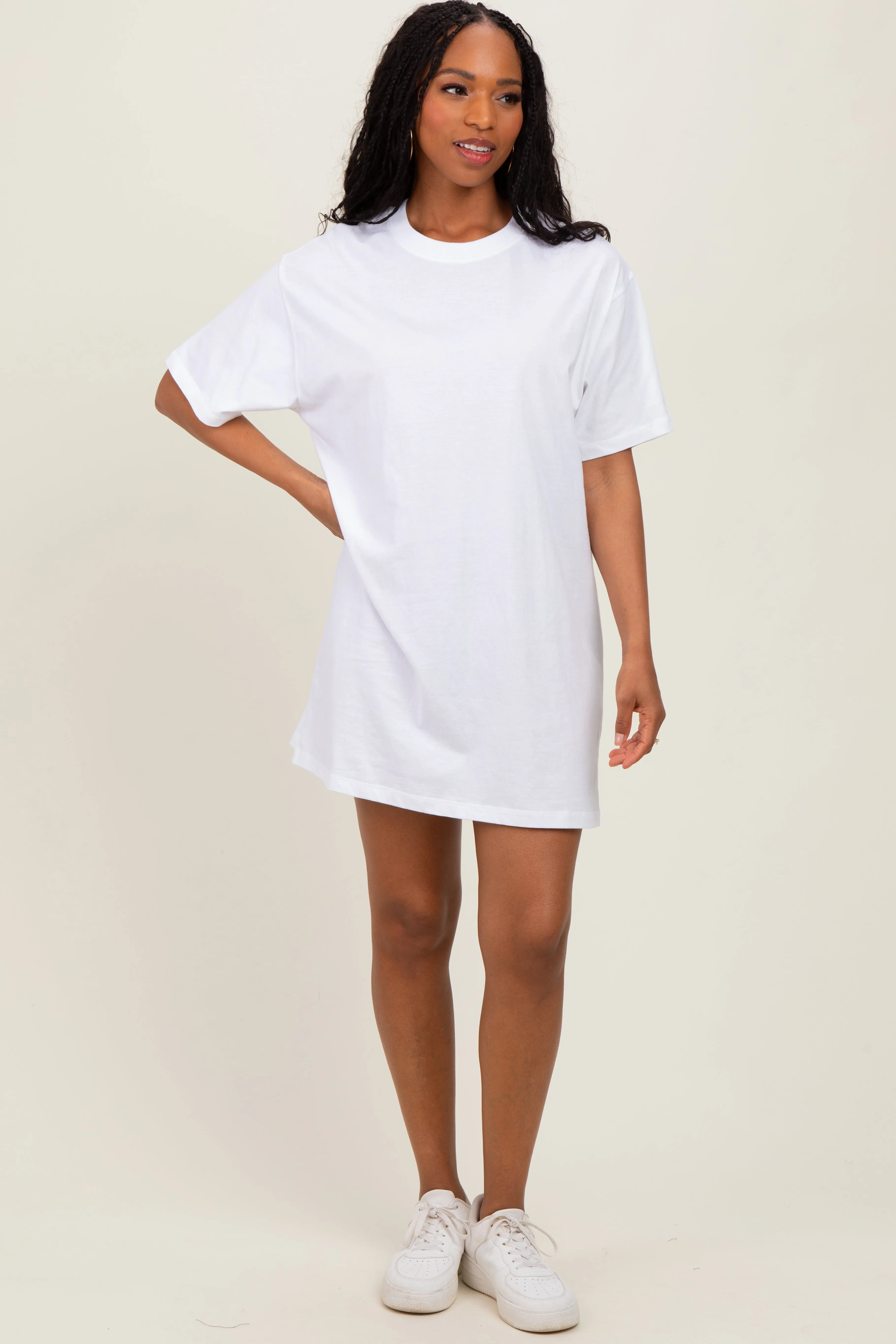 White Crewneck Short Sleeve T-Shirt Dress sold by Pinkblush