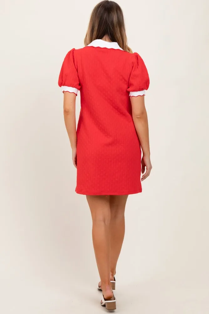 Red Textured Knit Contrast Collar Mini Dress sold by Pinkblush product image thumbnail 4