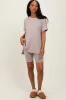 Beige Hi-Low Short Sleeve Tee Biker Short Set sold by Pinkblush