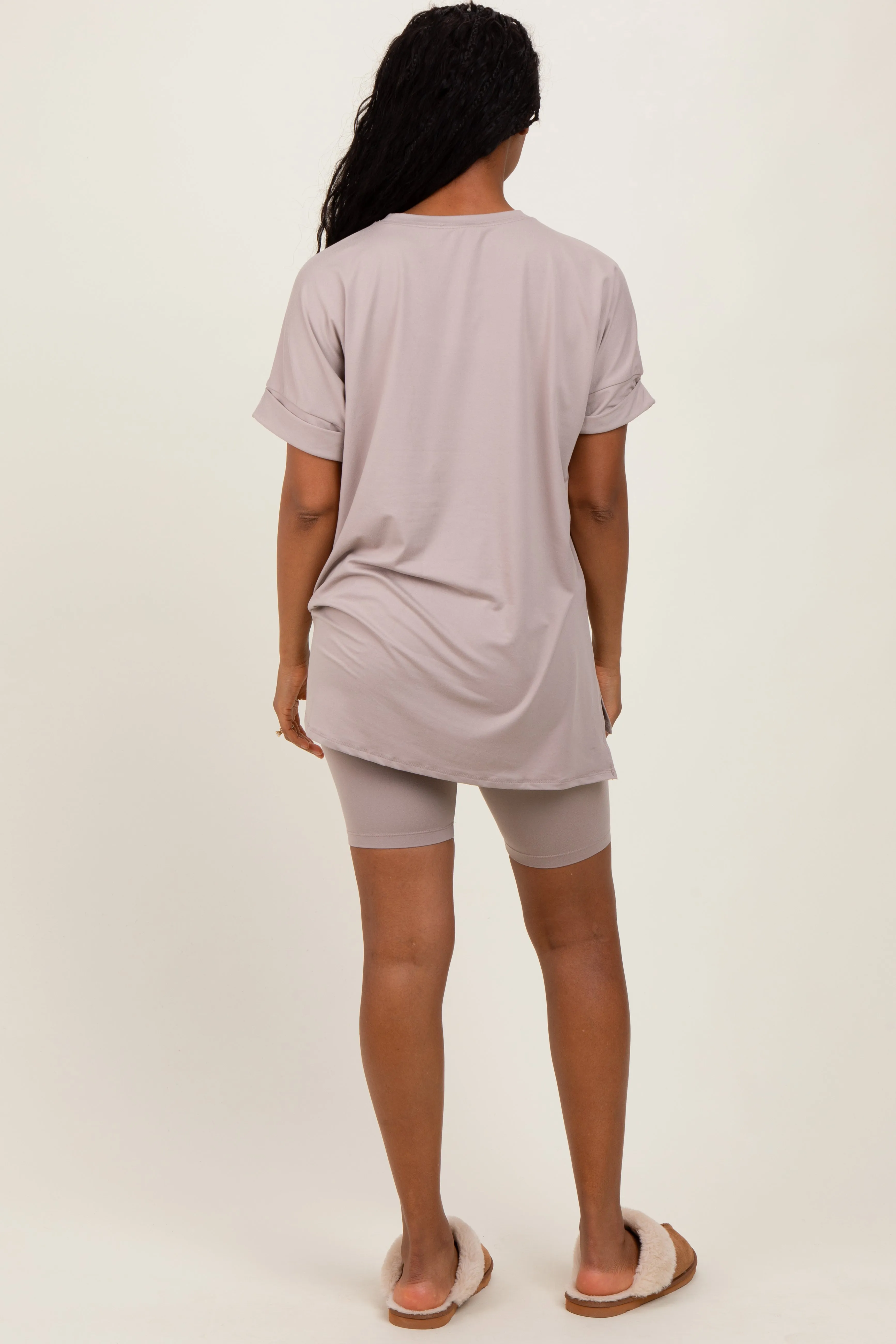 Beige Hi-Low Short Sleeve Tee Biker Short Set sold by Pinkblush product image thumbnail 3