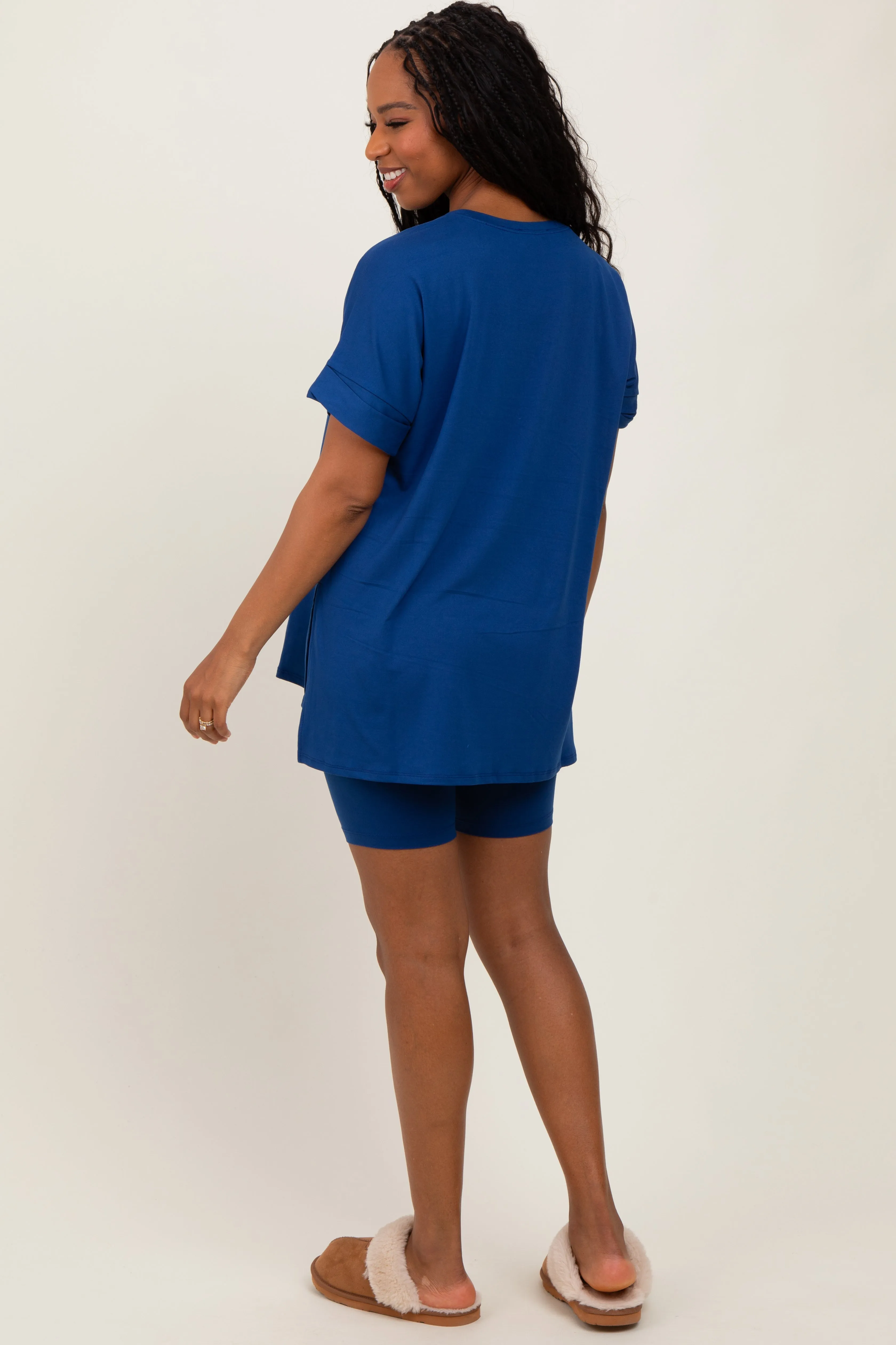 Navy Hi-Low Short Sleeve Tee Biker Short Set sold by Pinkblush product image thumbnail 4