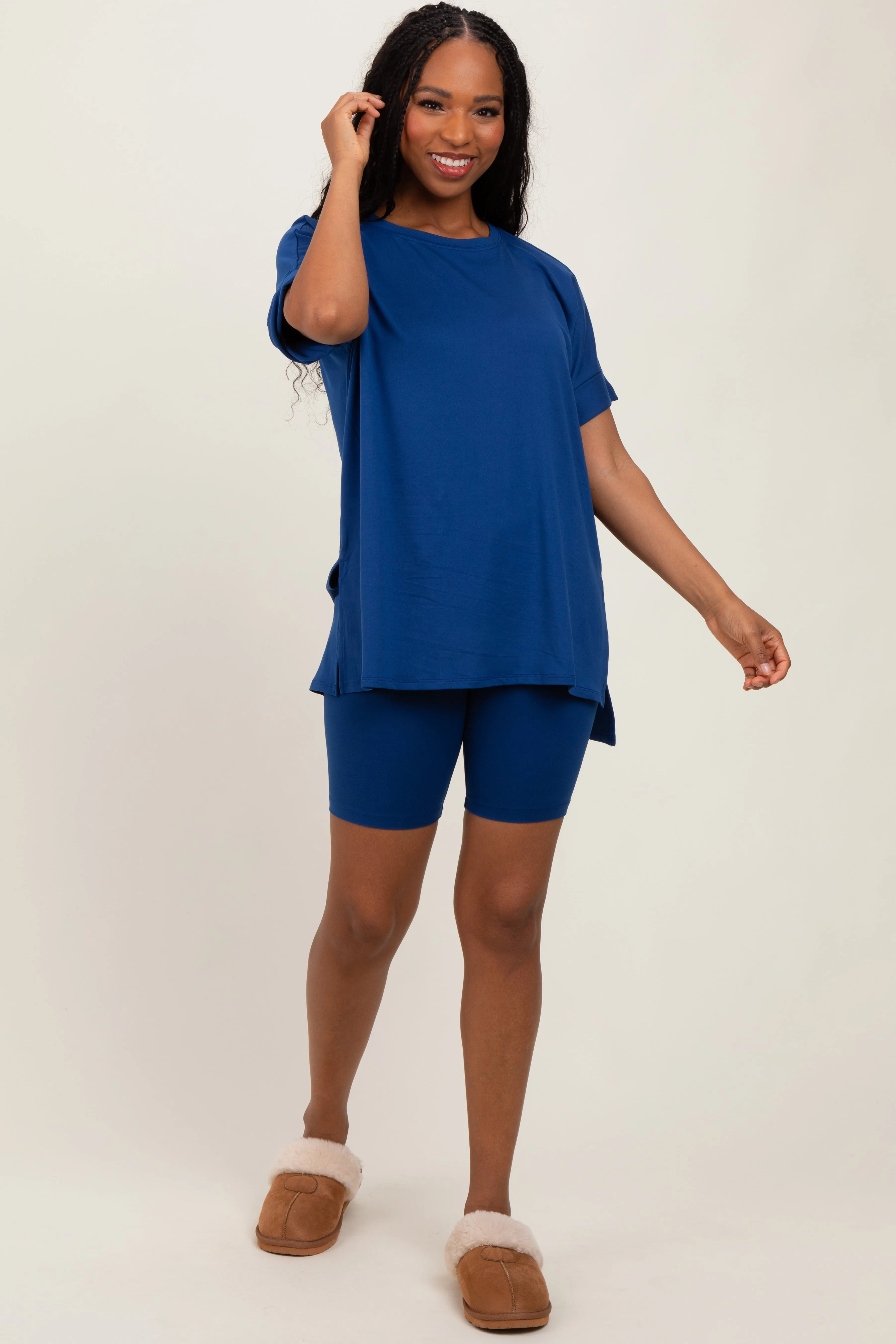 Navy Hi-Low Short Sleeve Tee Biker Short Set sold by Pinkblush product image thumbnail 2