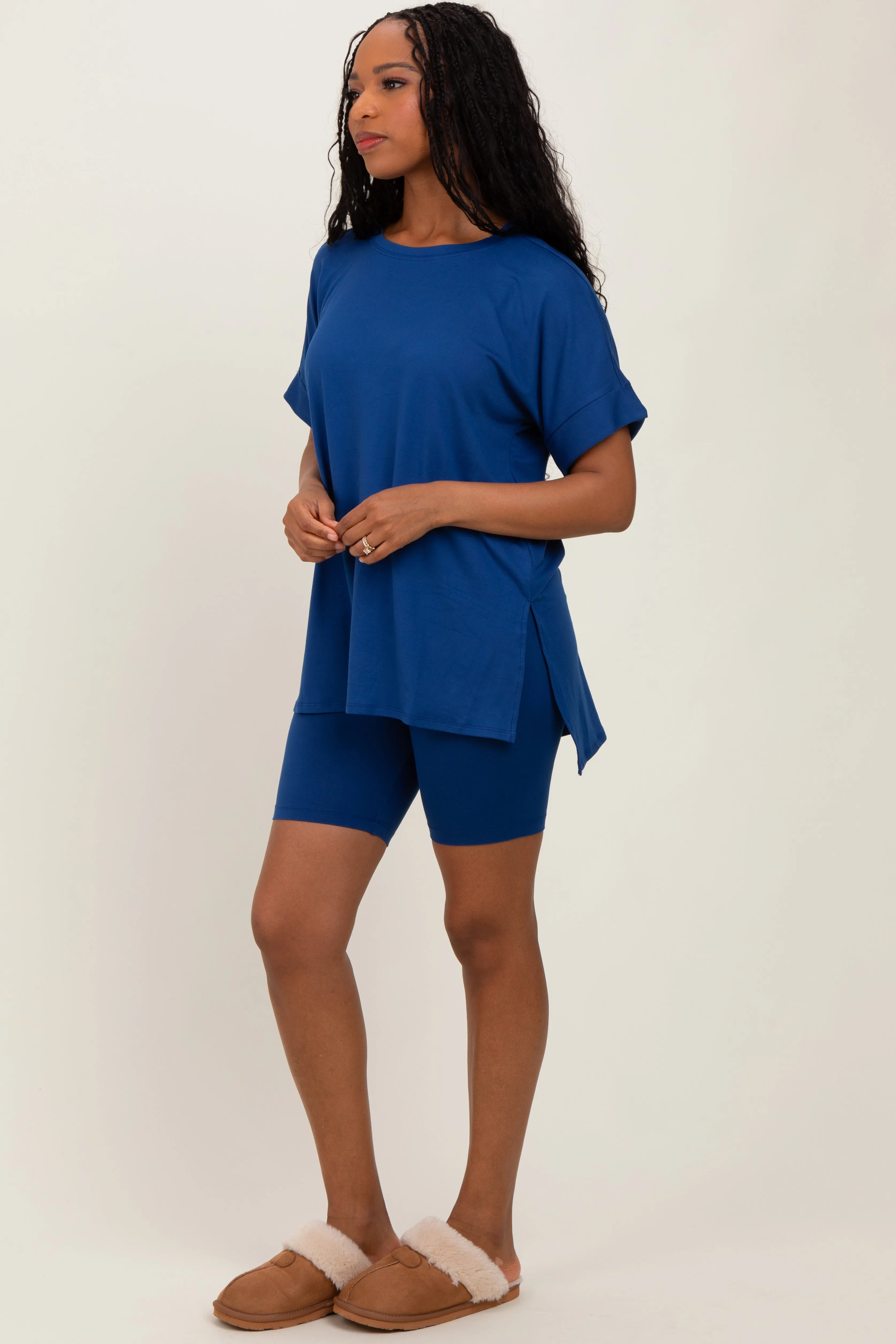 Navy Hi-Low Short Sleeve Tee Biker Short Set sold by Pinkblush product image thumbnail 3