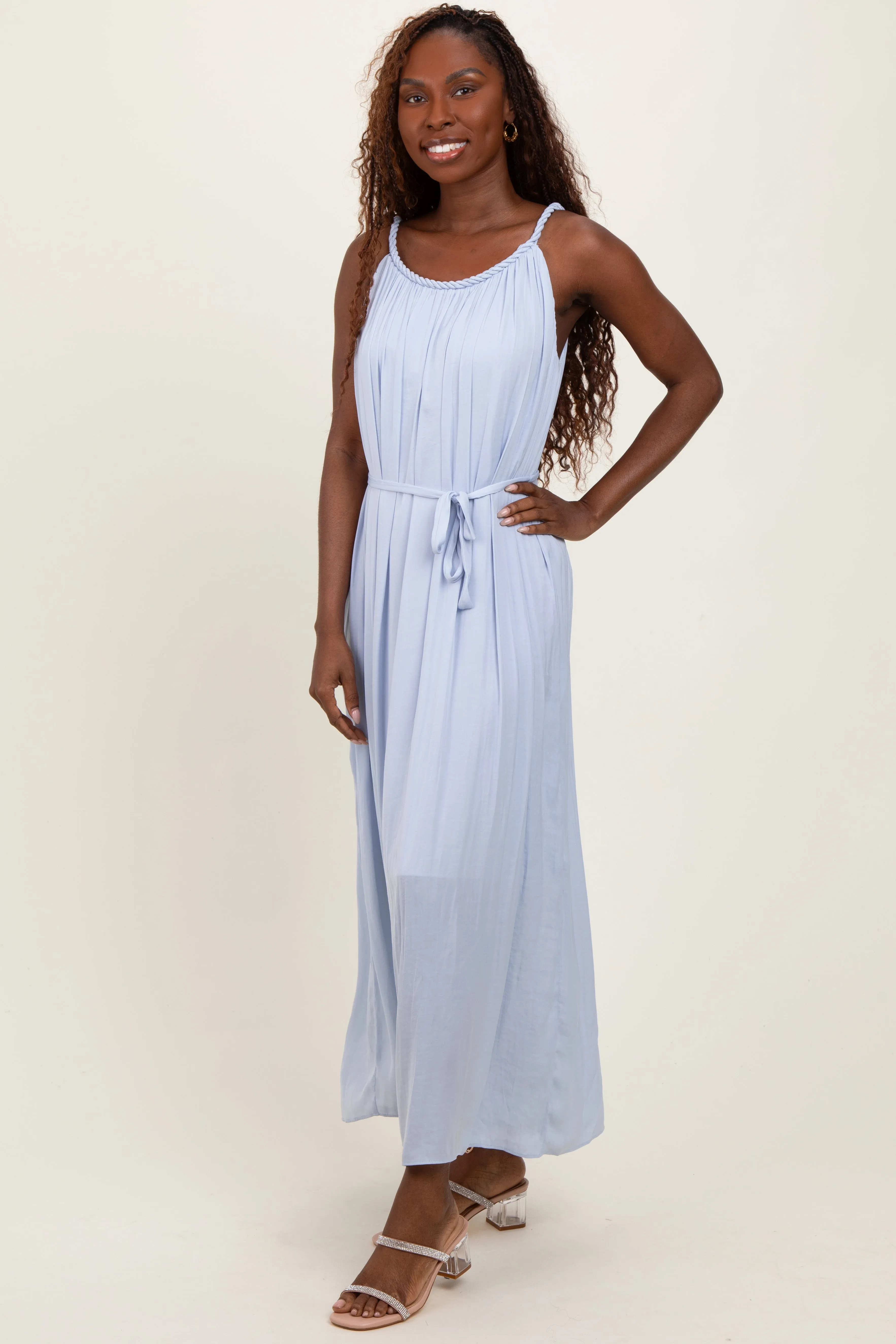 Light Blue Braided Neckline Maxi Dress sold by Pinkblush product image thumbnail 3