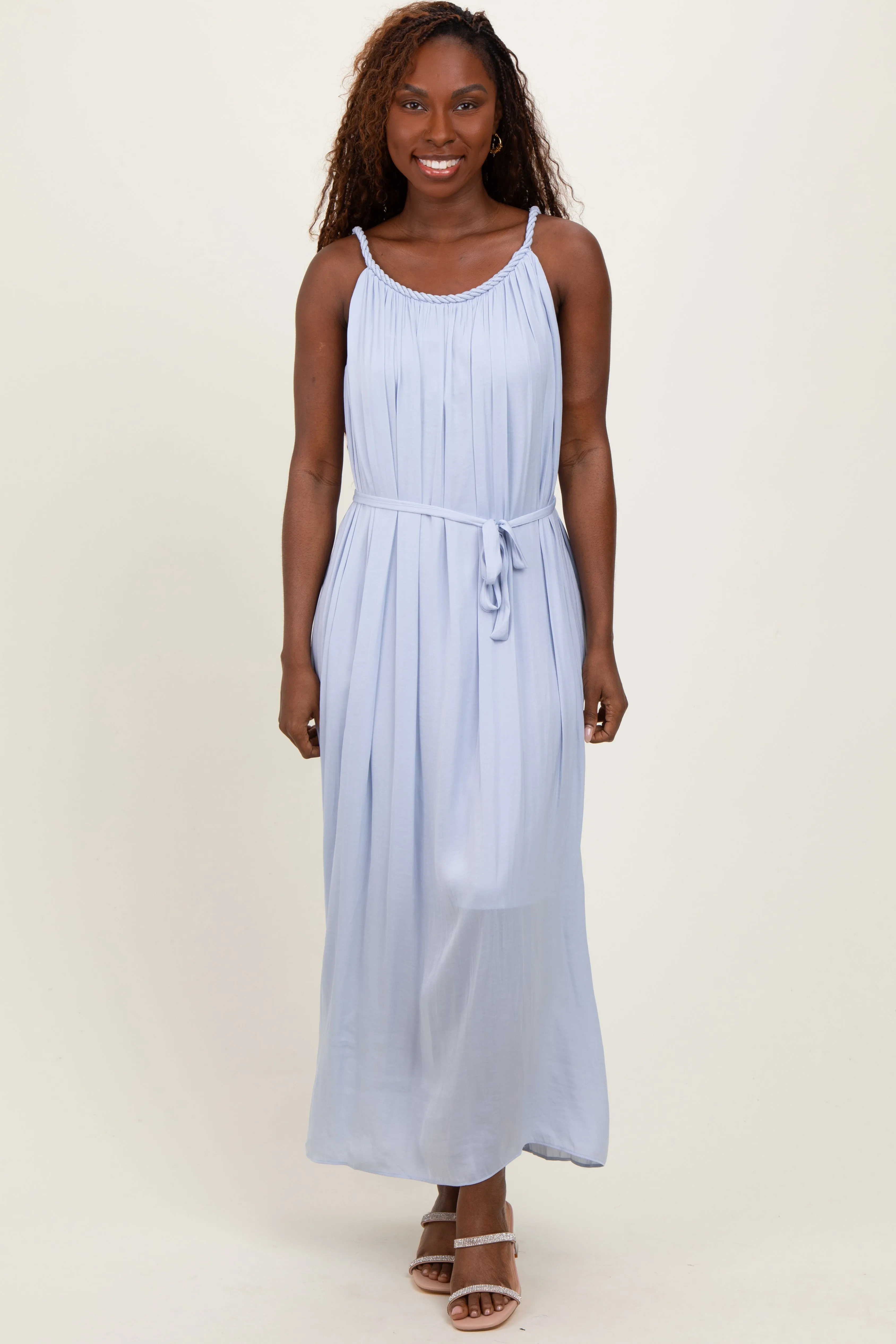 Light Blue Braided Neckline Maxi Dress sold by Pinkblush