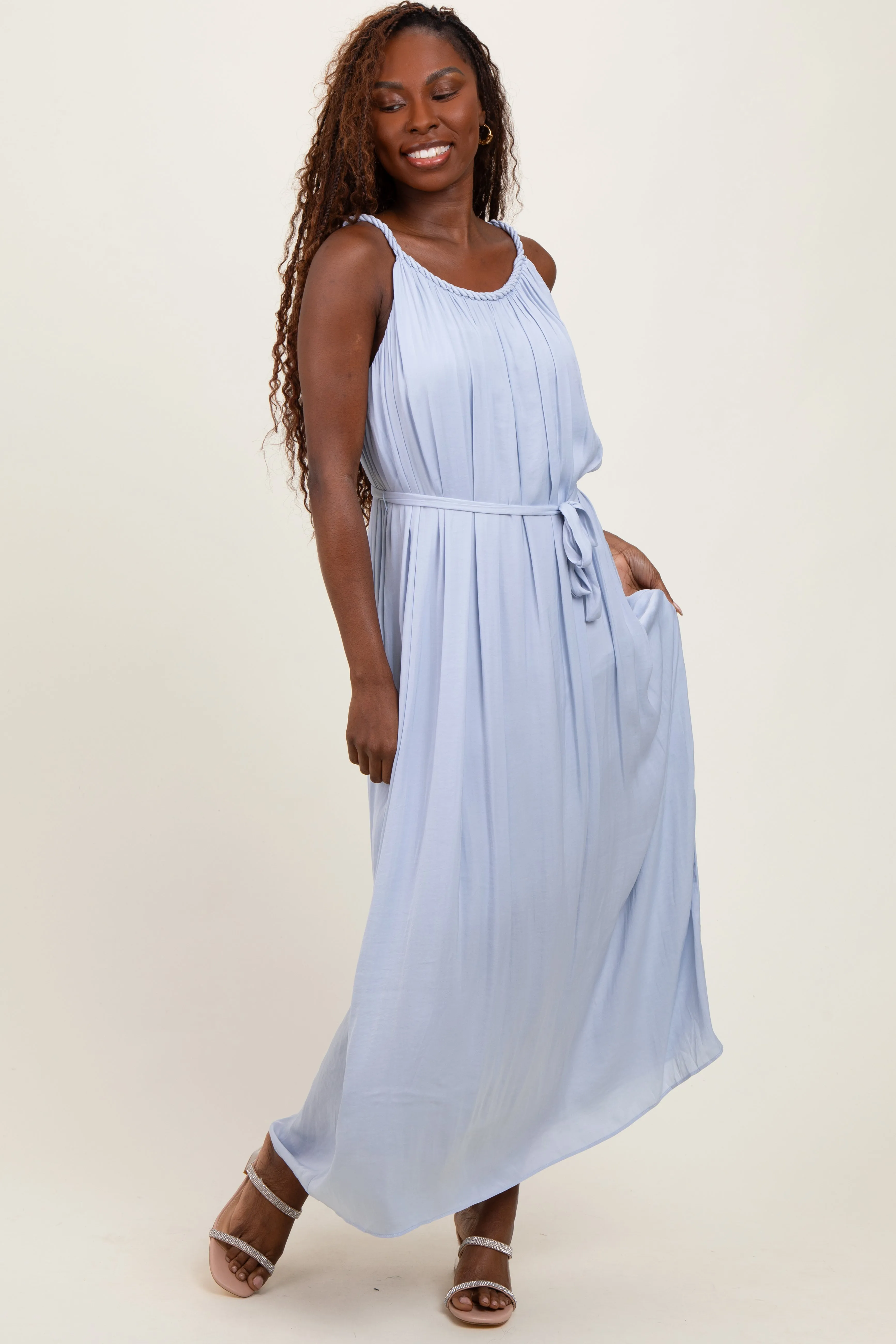 Light Blue Braided Neckline Maxi Dress sold by Pinkblush product image thumbnail 2
