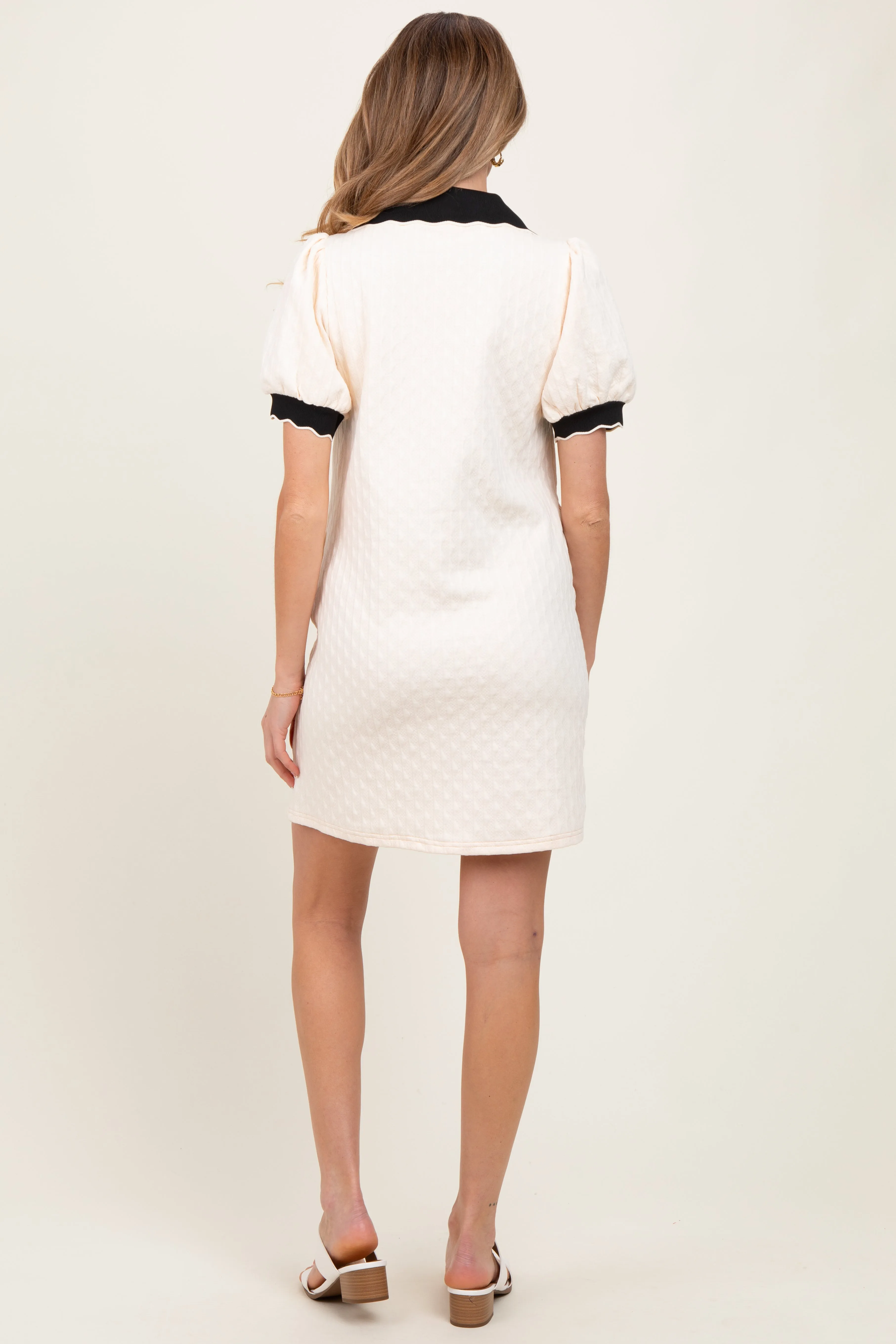 Cream Textured Knit Contrast Collar Maternity Mini Dress sold by Pinkblush product image thumbnail 4