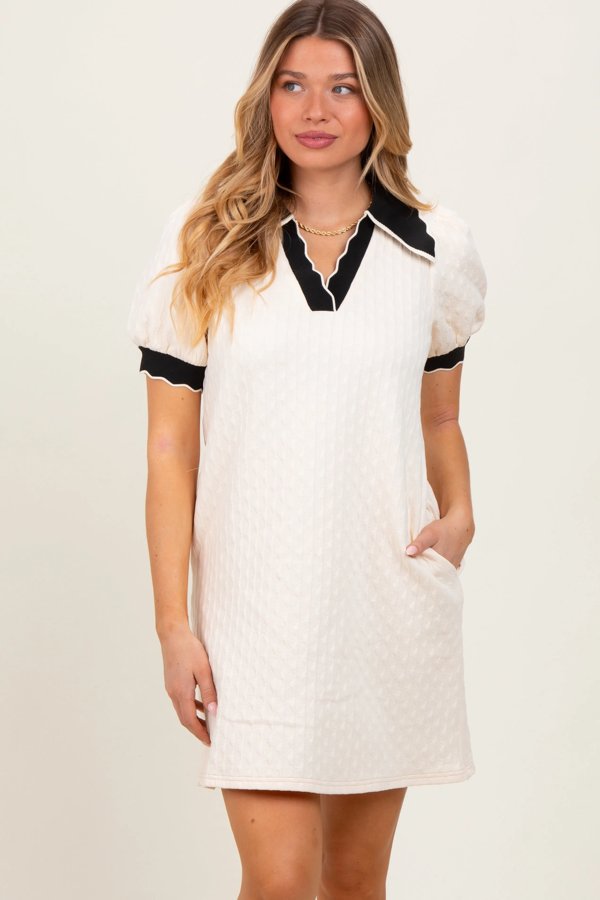 Cream Textured Knit Contrast Collar Maternity Mini Dress sold by Pinkblush product image thumbnail 5