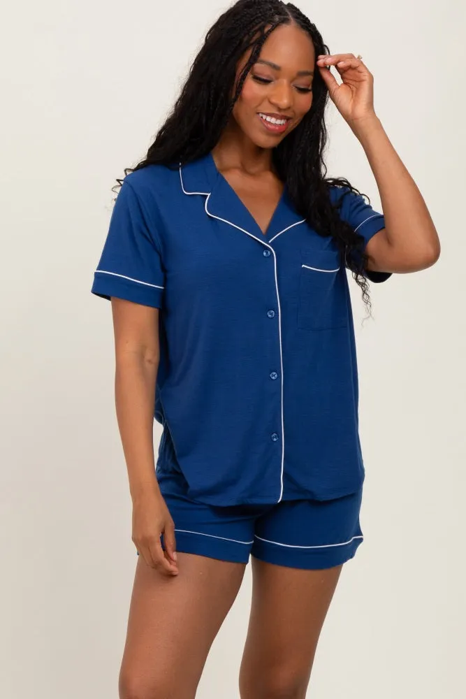 Light Navy Short Sleeve Button Down Shirt Shorts Set sold by Pinkblush product image thumbnail 4