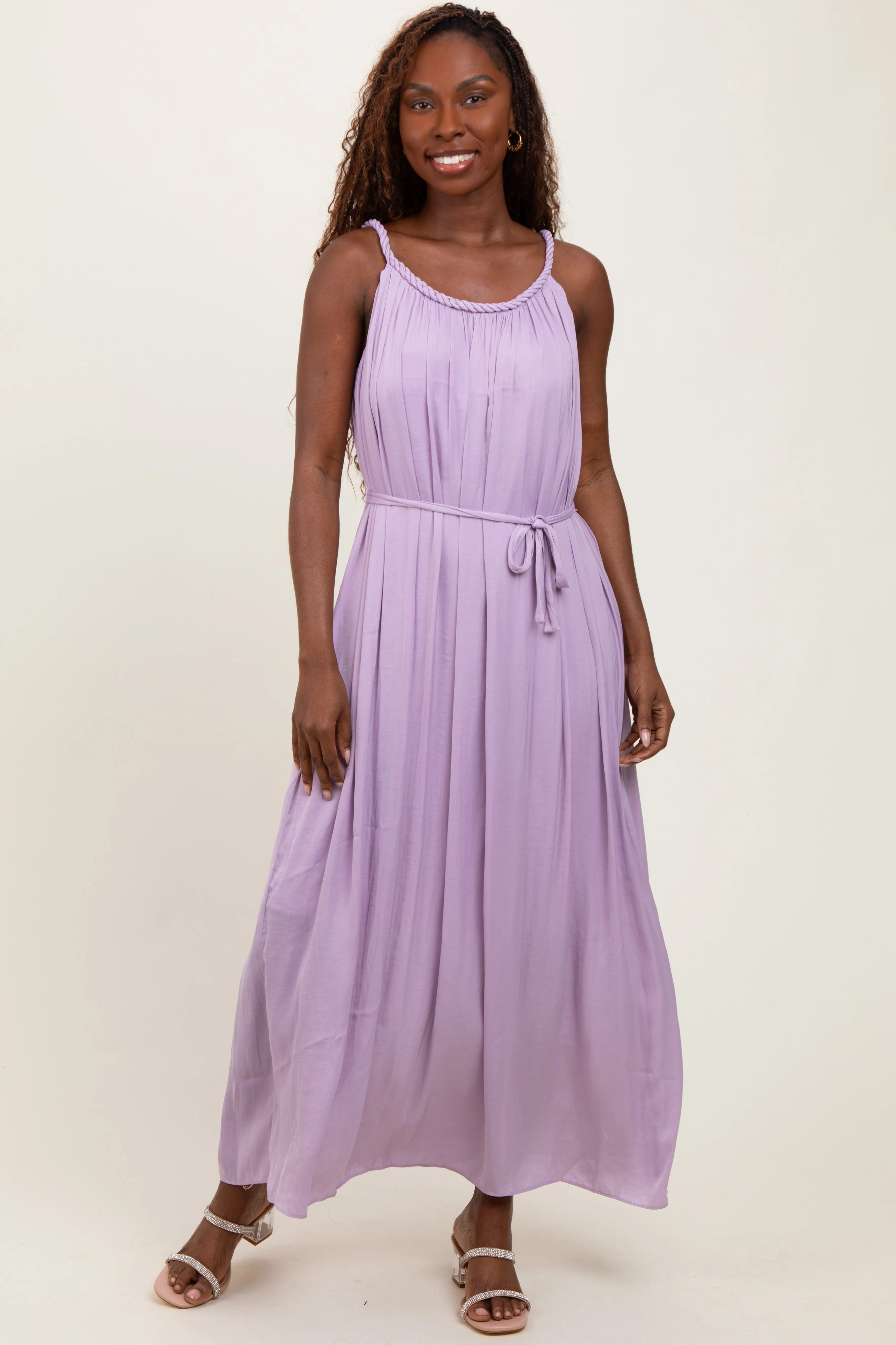 Lavender Braided Neckline Maxi Dress sold by Pinkblush