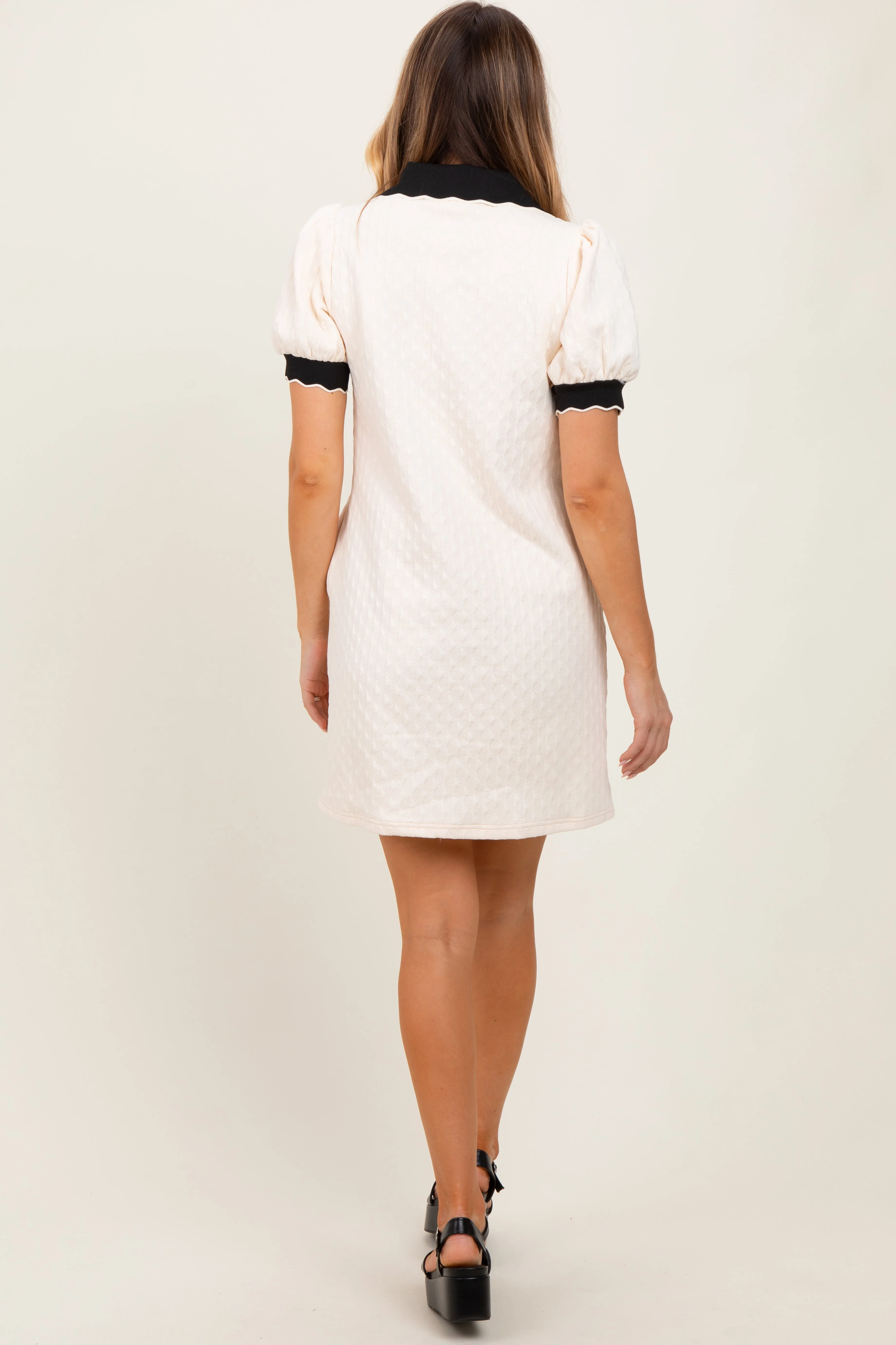 Cream Textured Knit Contrast Collar Mini Dress sold by Pinkblush product image thumbnail 4