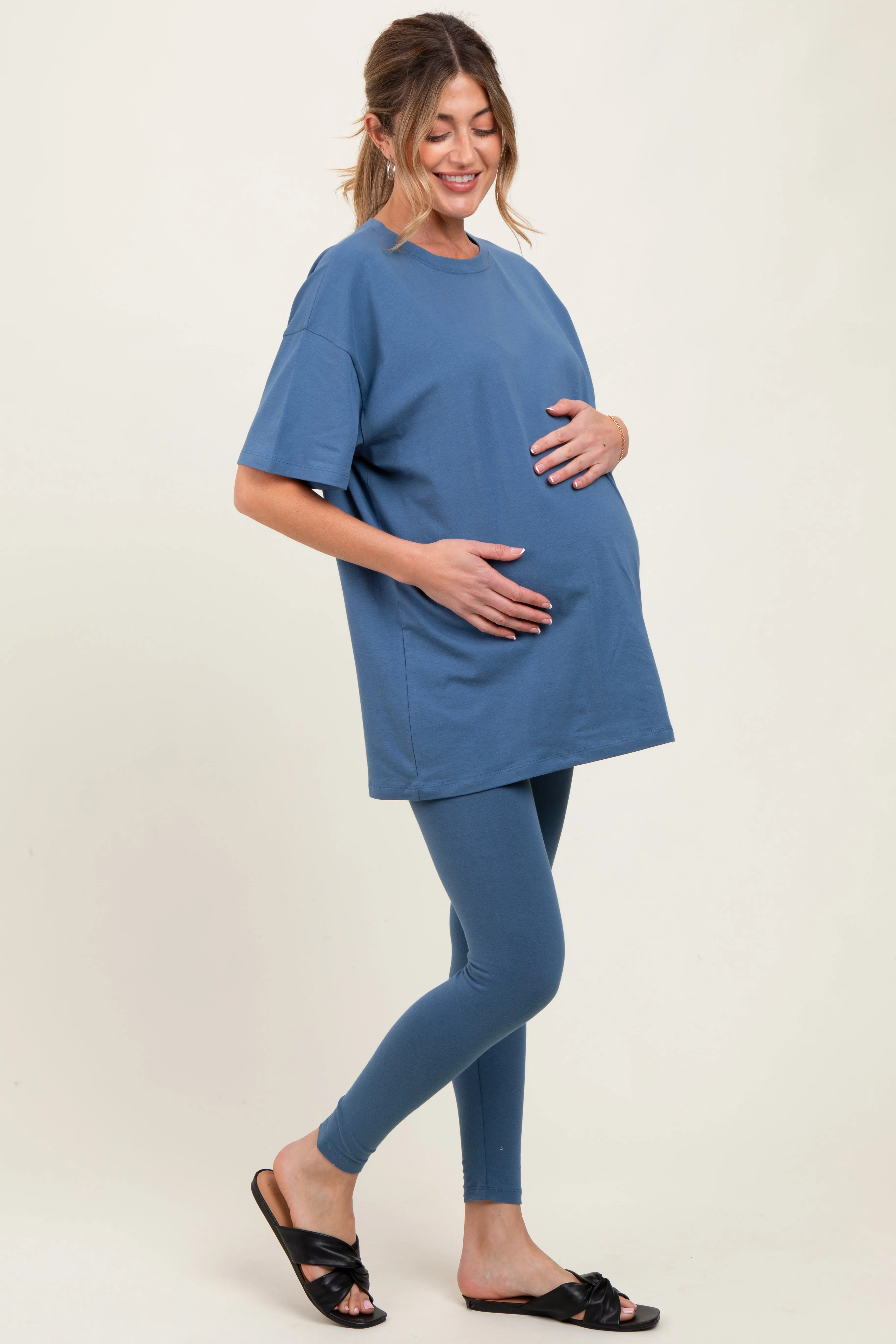 Blue Oversized Crewneck Short Sleeve and Legging Maternity Set sold by Pinkblush product image thumbnail 2