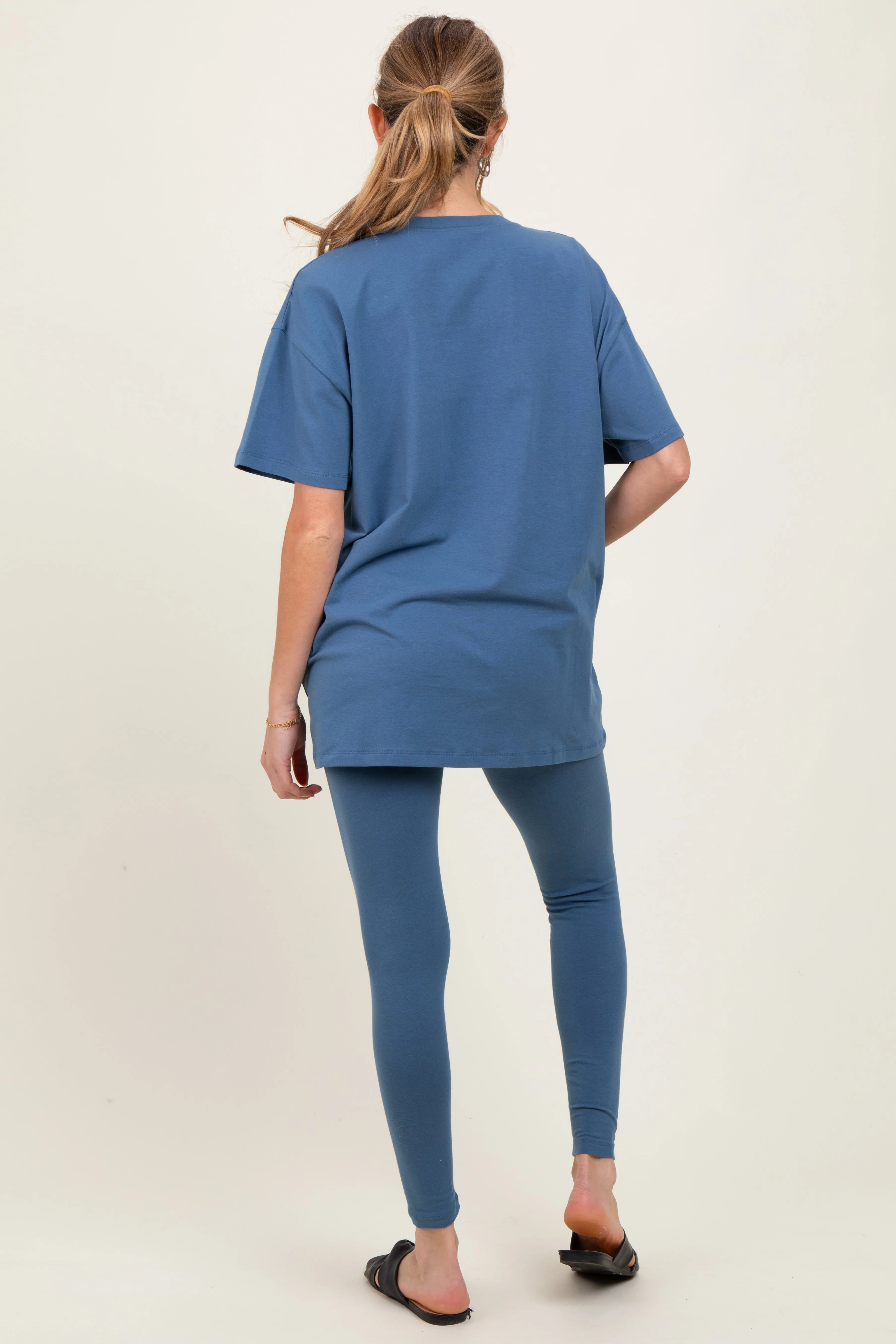 Blue Oversized Crewneck Short Sleeve and Legging Maternity Set sold by Pinkblush product image thumbnail 3
