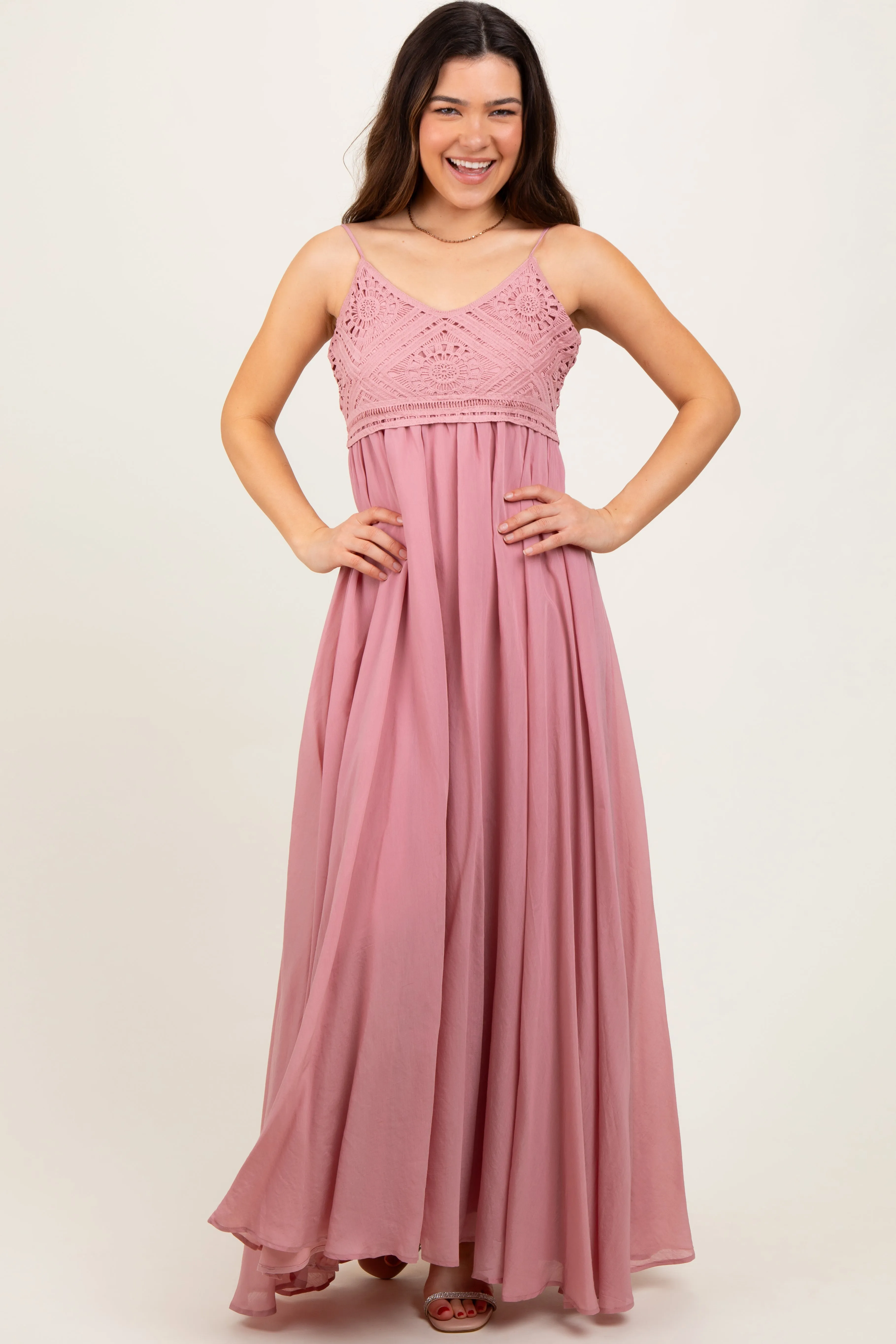 Mauve Crochet Bodice Maxi Dress sold by Pinkblush product image thumbnail 2