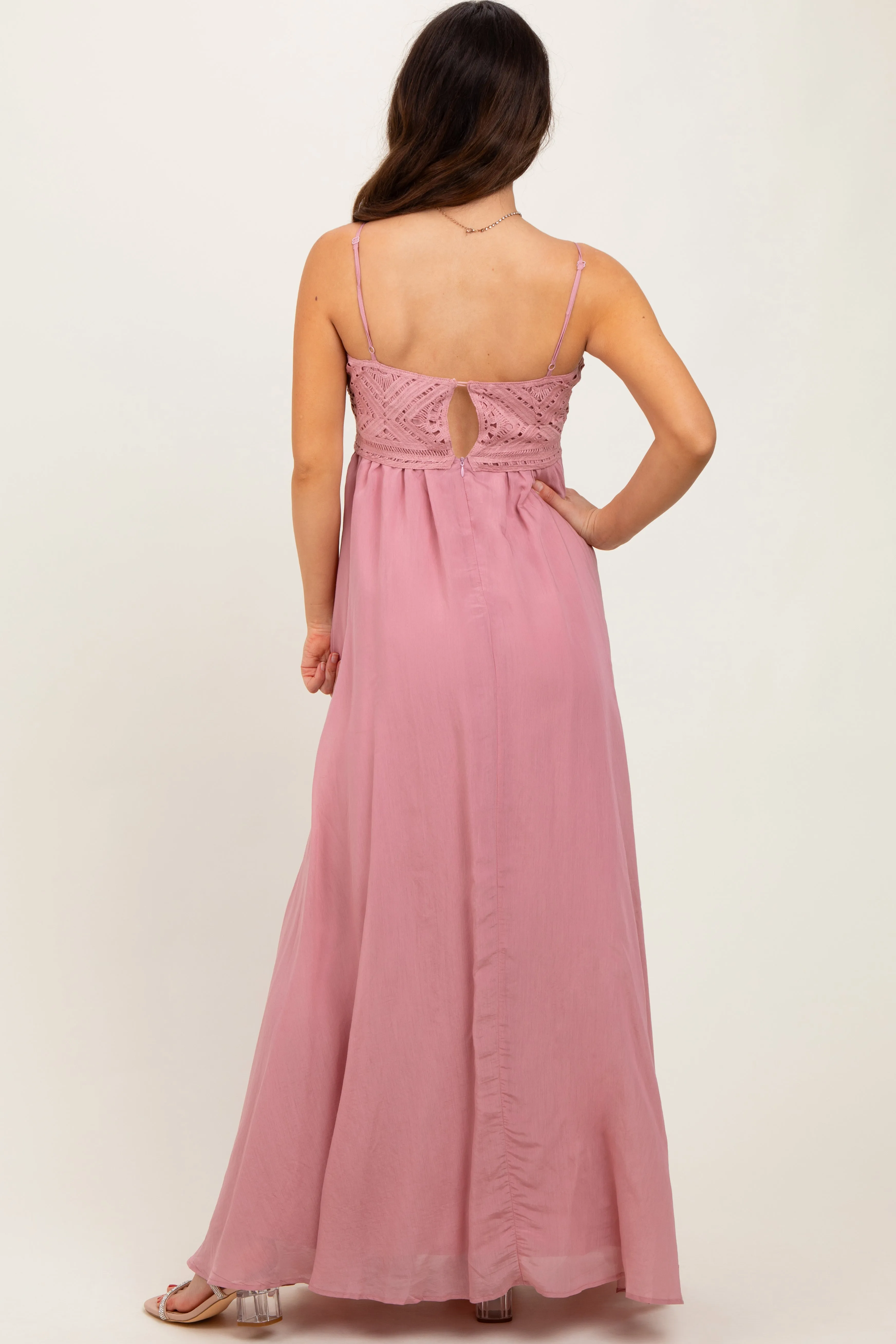 Mauve Crochet Bodice Maxi Dress sold by Pinkblush product image thumbnail 4