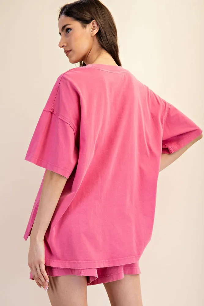 Fuchsia Washed Oversized Boxy Tee sold by Pinkblush product image thumbnail 3