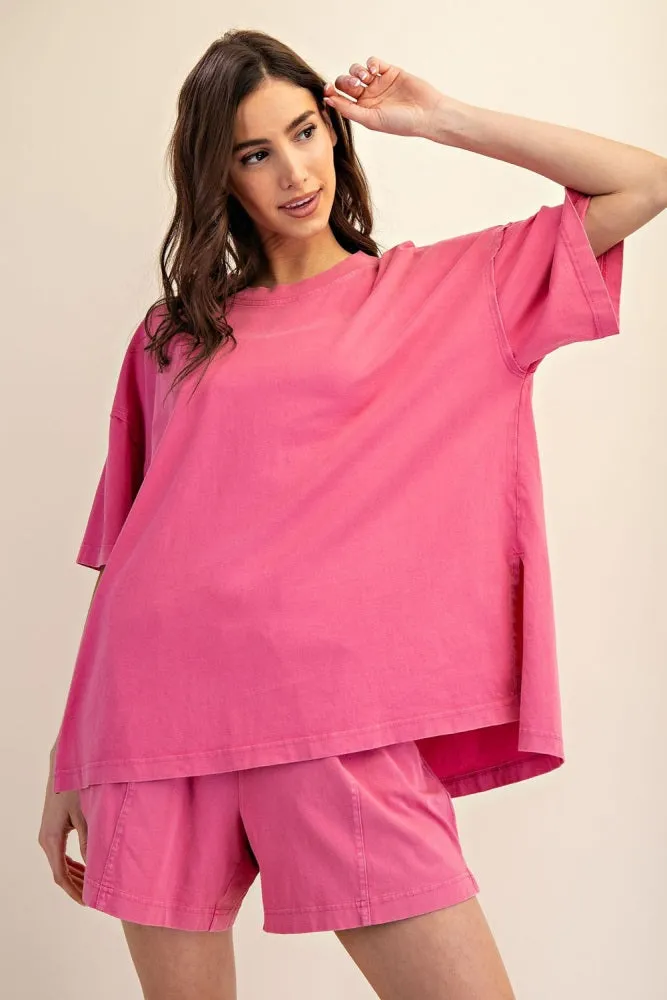 Fuchsia Washed Oversized Boxy Tee sold by Pinkblush