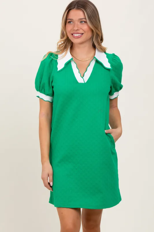 Green Textured Knit Contrast Collar Mini Dress sold by Pinkblush