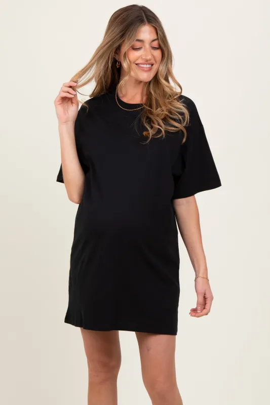 Black Crewneck Short Sleeve Maternity T-Shirt Dress sold by Pinkblush