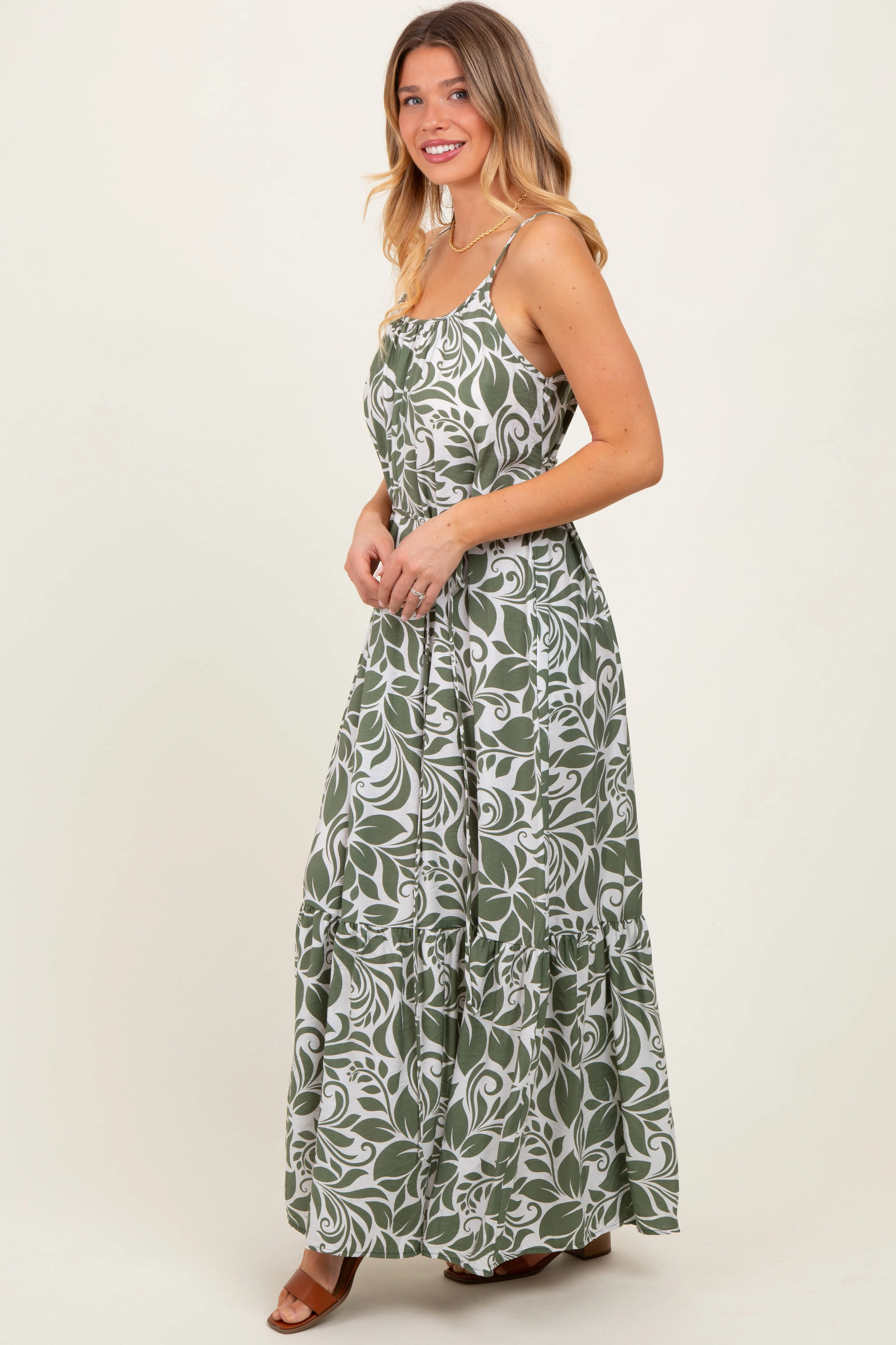Olive Floral Waist Tie Maxi Dress sold by Pinkblush product image thumbnail 3