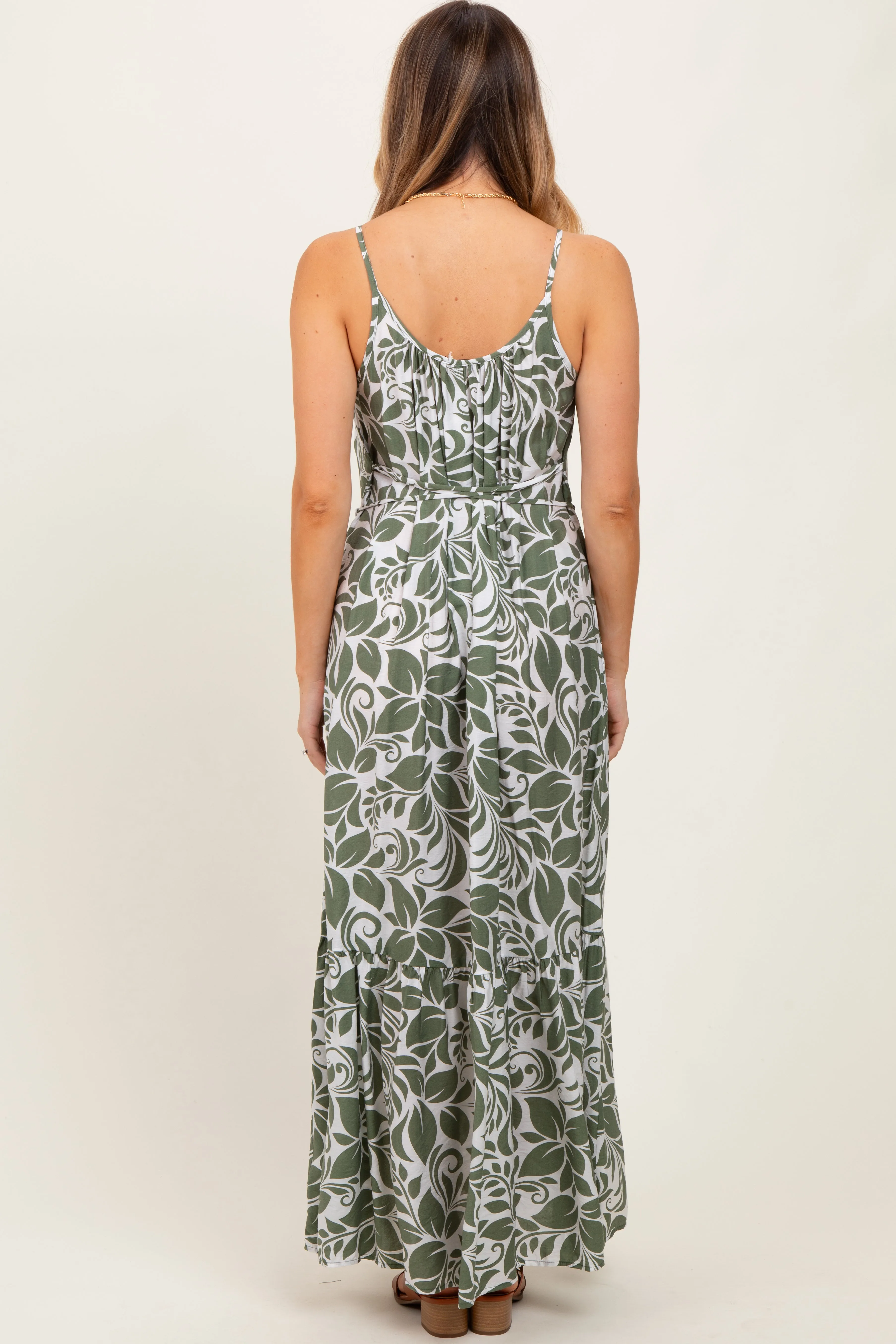Olive Floral Waist Tie Maxi Dress sold by Pinkblush product image thumbnail 4