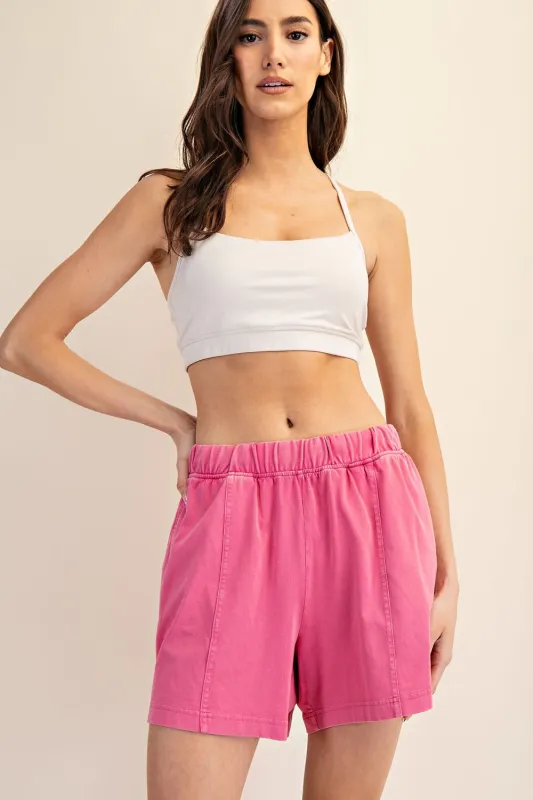 Fuchsia Hidden Drawstring Shorts sold by Pinkblush