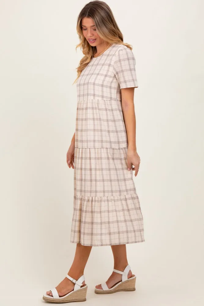 Ivory Plaid Tiered Short Sleeve Dress sold by Pinkblush product image thumbnail 2