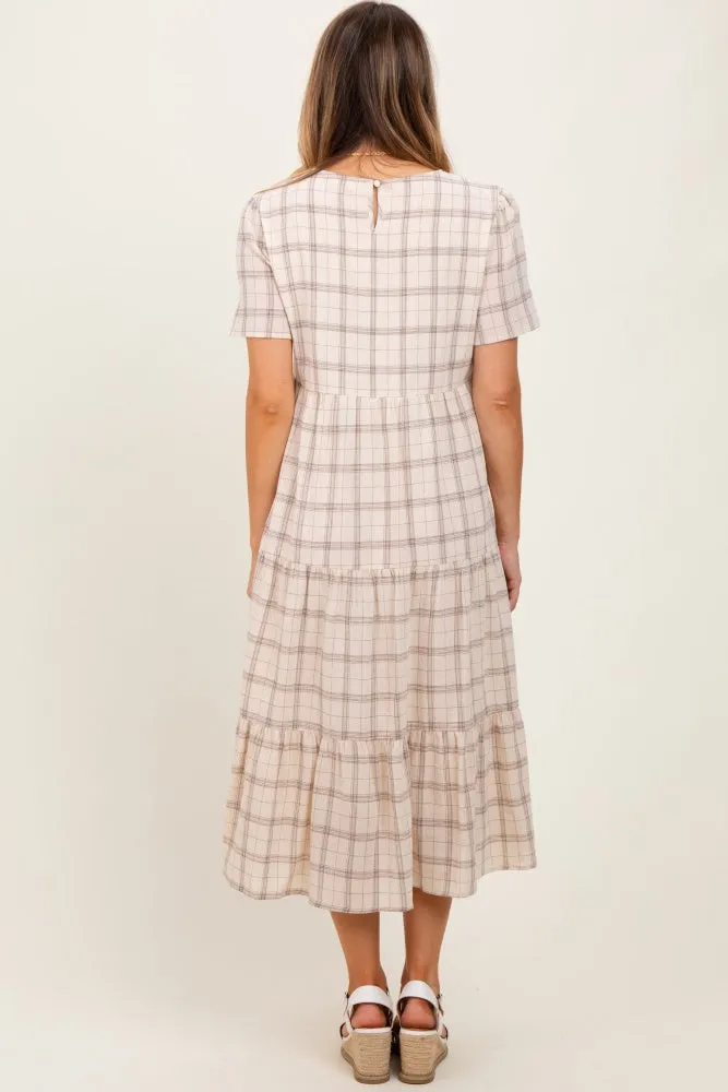 Ivory Plaid Tiered Short Sleeve Dress sold by Pinkblush product image thumbnail 3