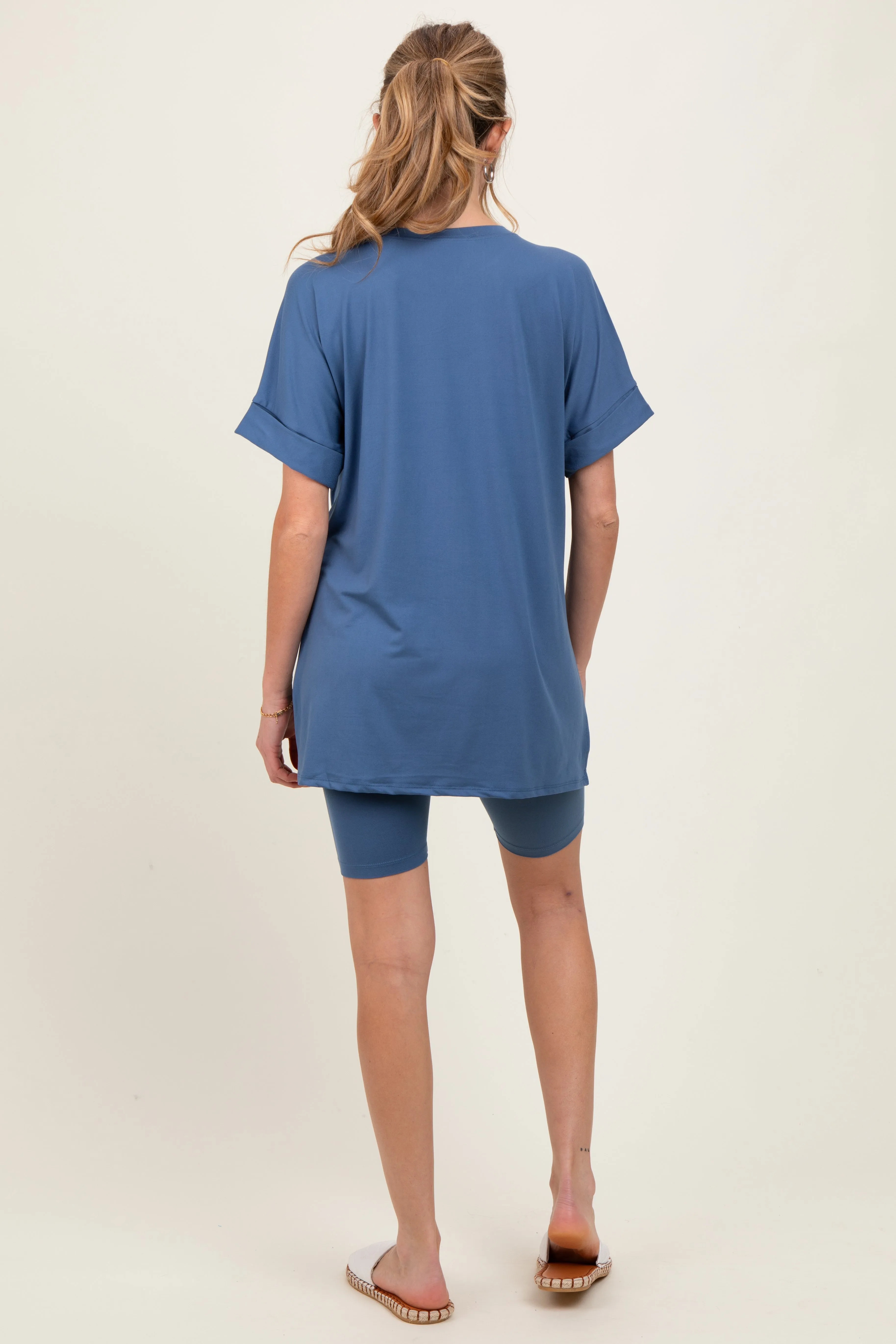 Blue Hi-Low Short Sleeve Tee Biker Short Maternity Set sold by Pinkblush product image thumbnail 4