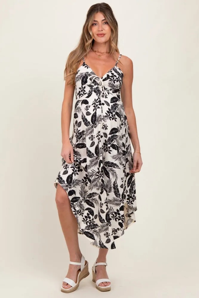 Black Tropical Floral Front Cinched Tie Maternity Midi Dress sold by Pinkblush