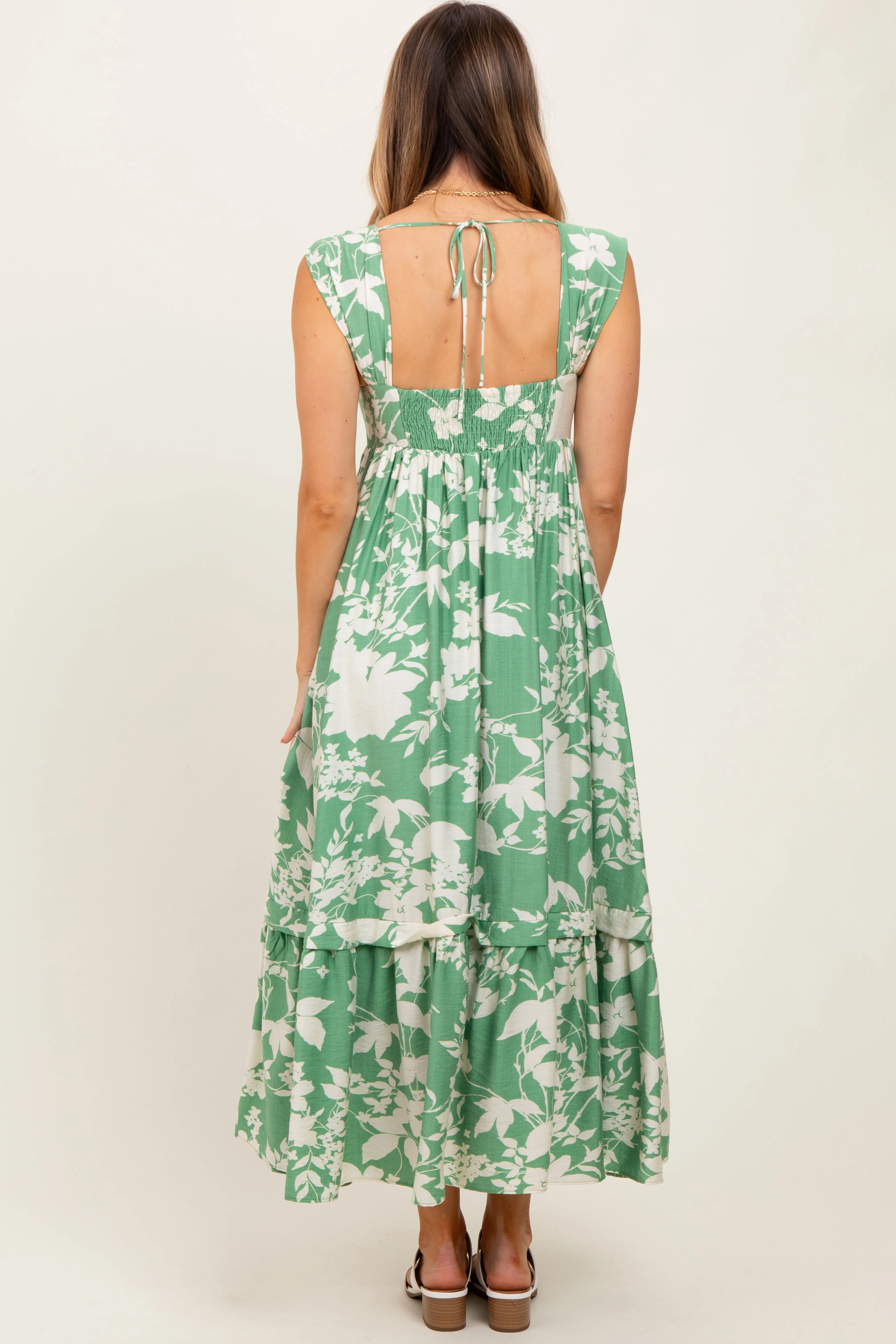 Mint Green Floral Square Neck Midi Dress sold by Pinkblush product image thumbnail 4