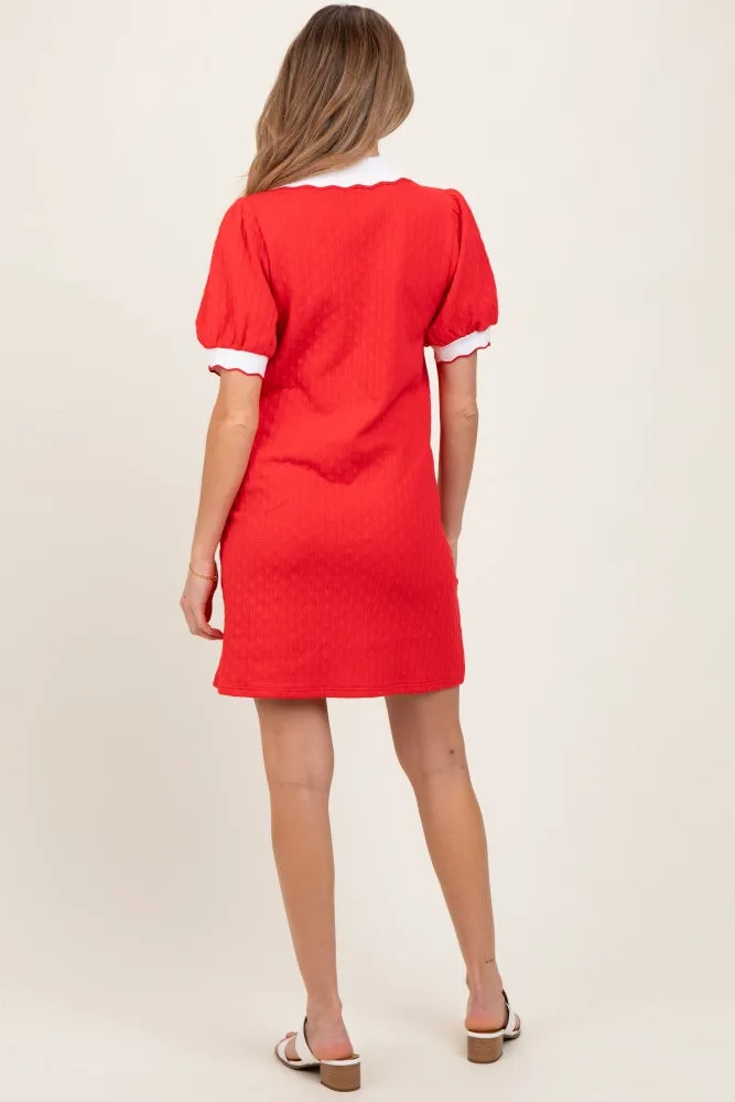 Red Textured Knit Contrast Collar Maternity Mini Dress sold by Pinkblush product image thumbnail 4